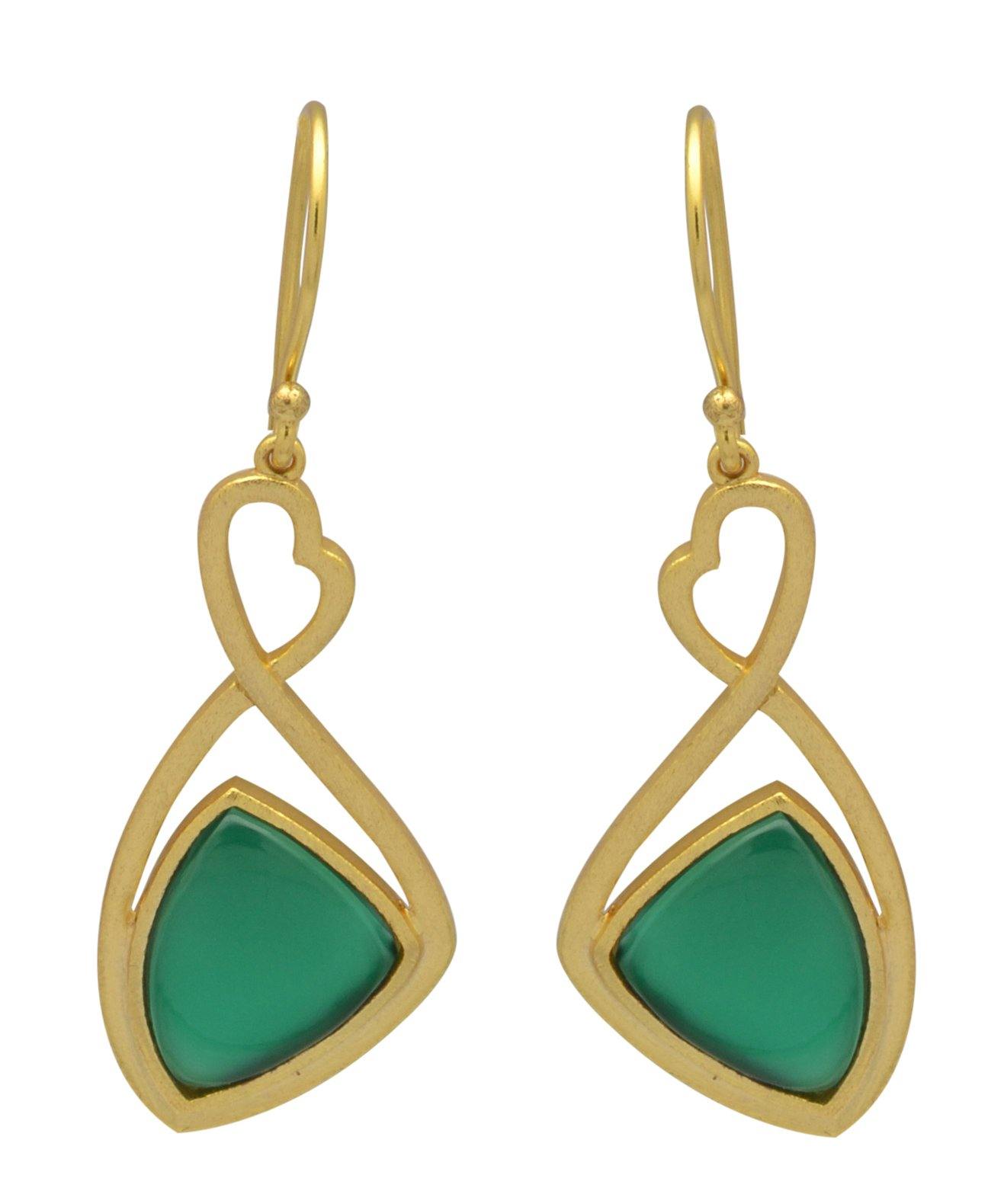 Green Onyx Gold Plated Over Brass Dangle Earrings Jewelry - YoTreasure