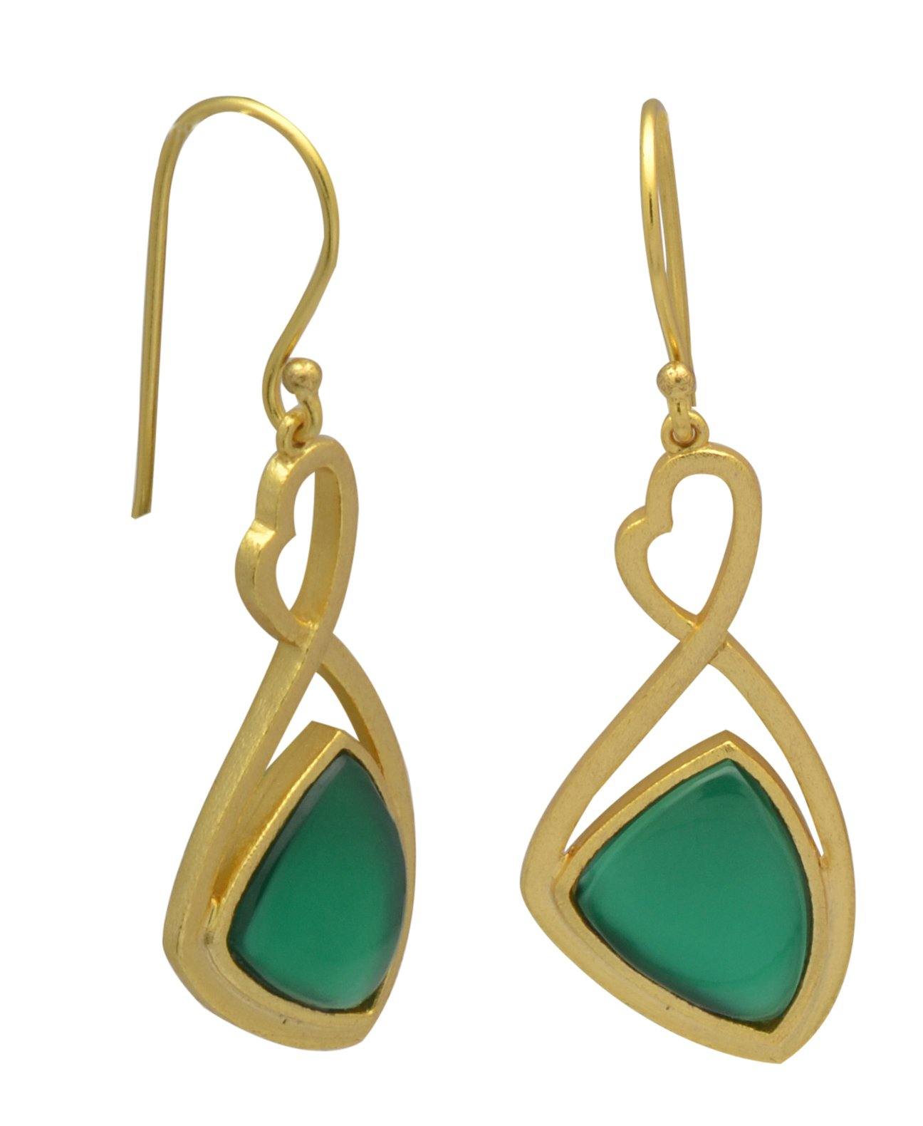 Green Onyx Gold Plated Over Brass Dangle Earrings Jewelry - YoTreasure