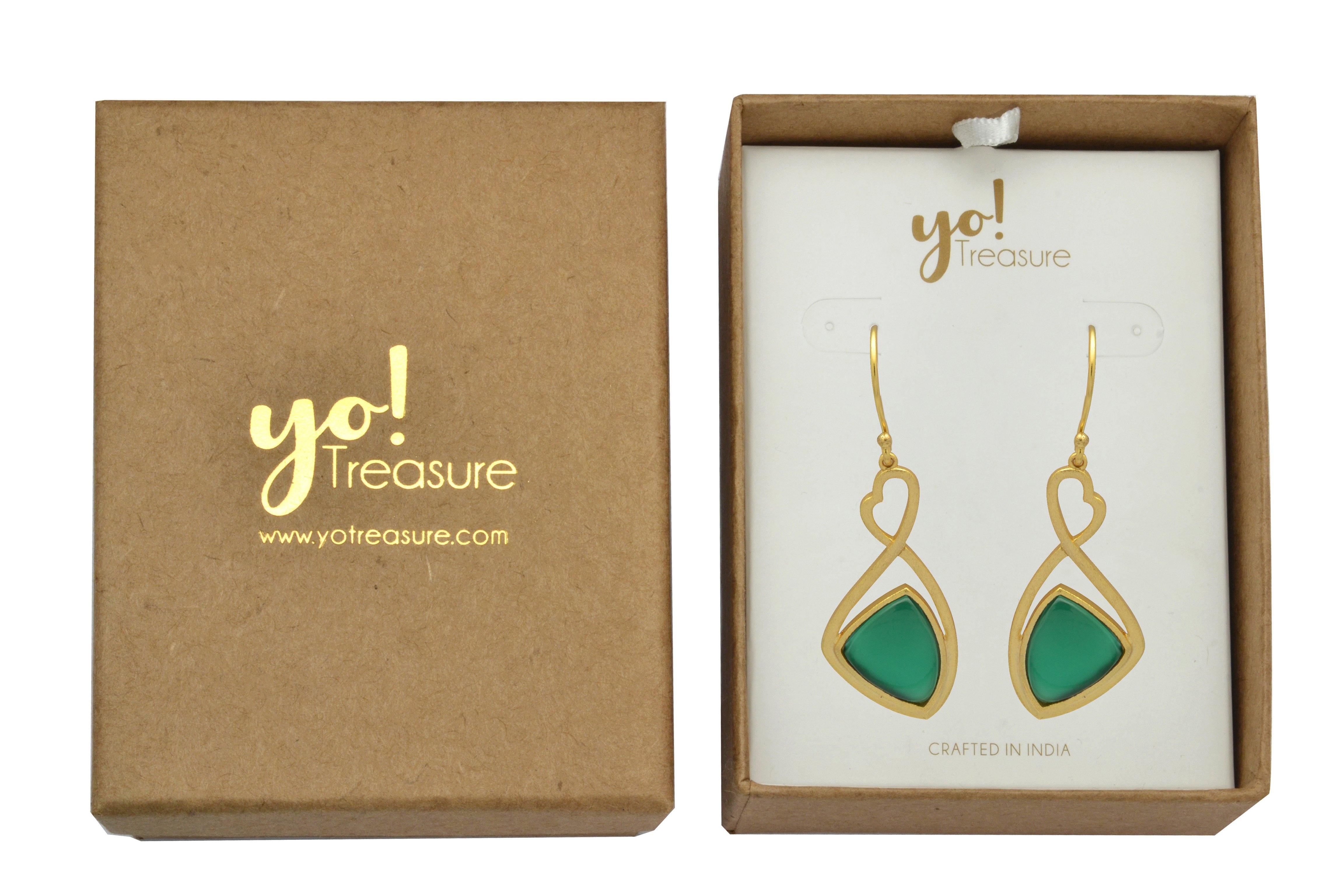 Green Onyx Gold Plated Over Brass Dangle Earrings Jewelry - YoTreasure