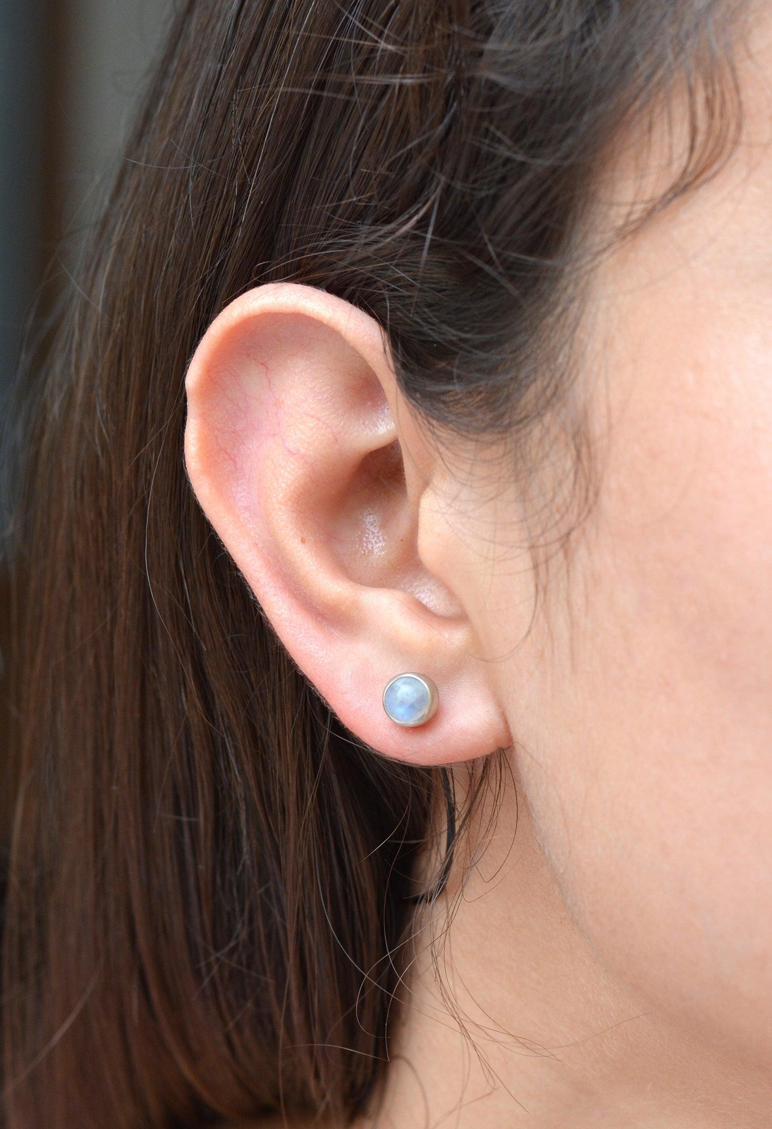 Rainbow Moonstone Stud 925 Solid Sterling Silver Earrings - YoTreasure