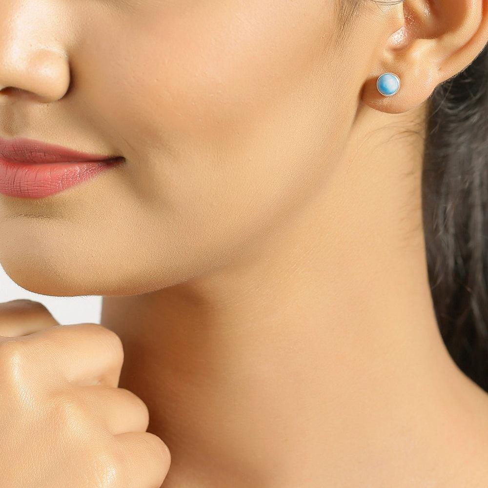 Natural  Larimar Stud 925 Solid Sterling Silver Earrings - YoTreasure