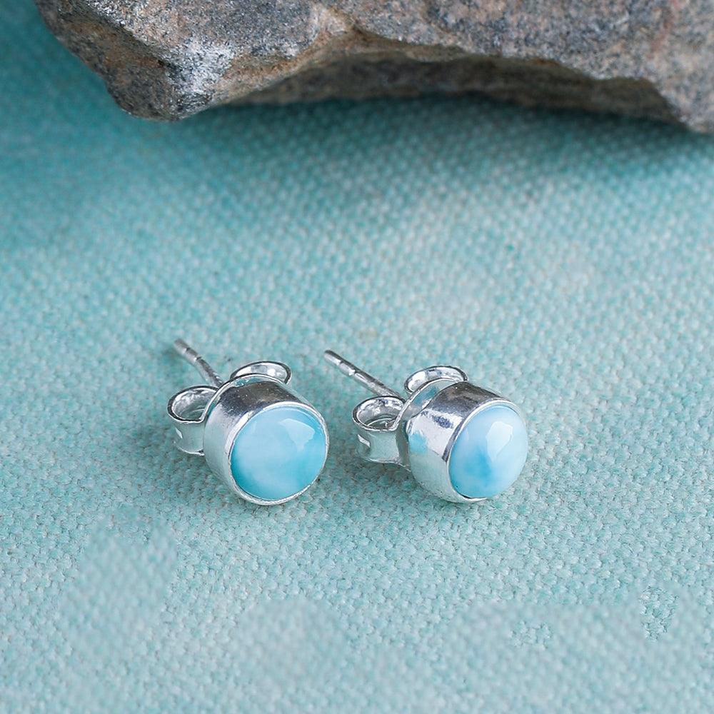 Natural  Larimar Stud 925 Solid Sterling Silver Earrings - YoTreasure