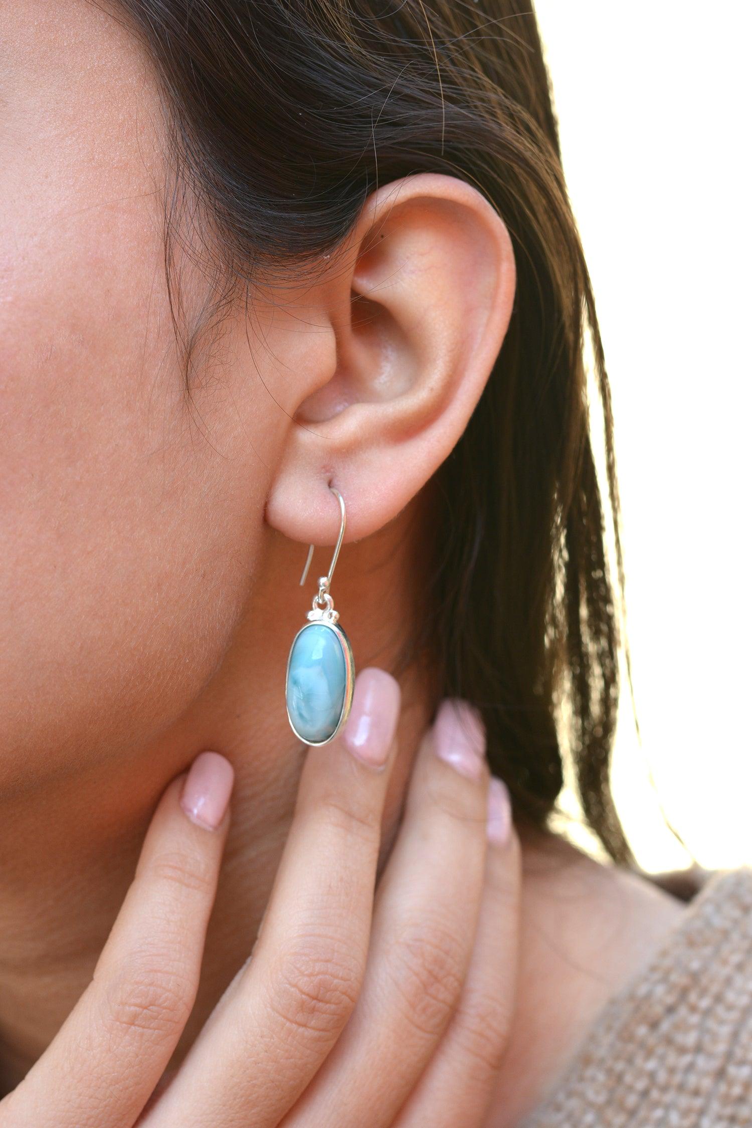 Larimar Solid 925 Sterling Silver Dangle Earrings Jewelry - YoTreasure