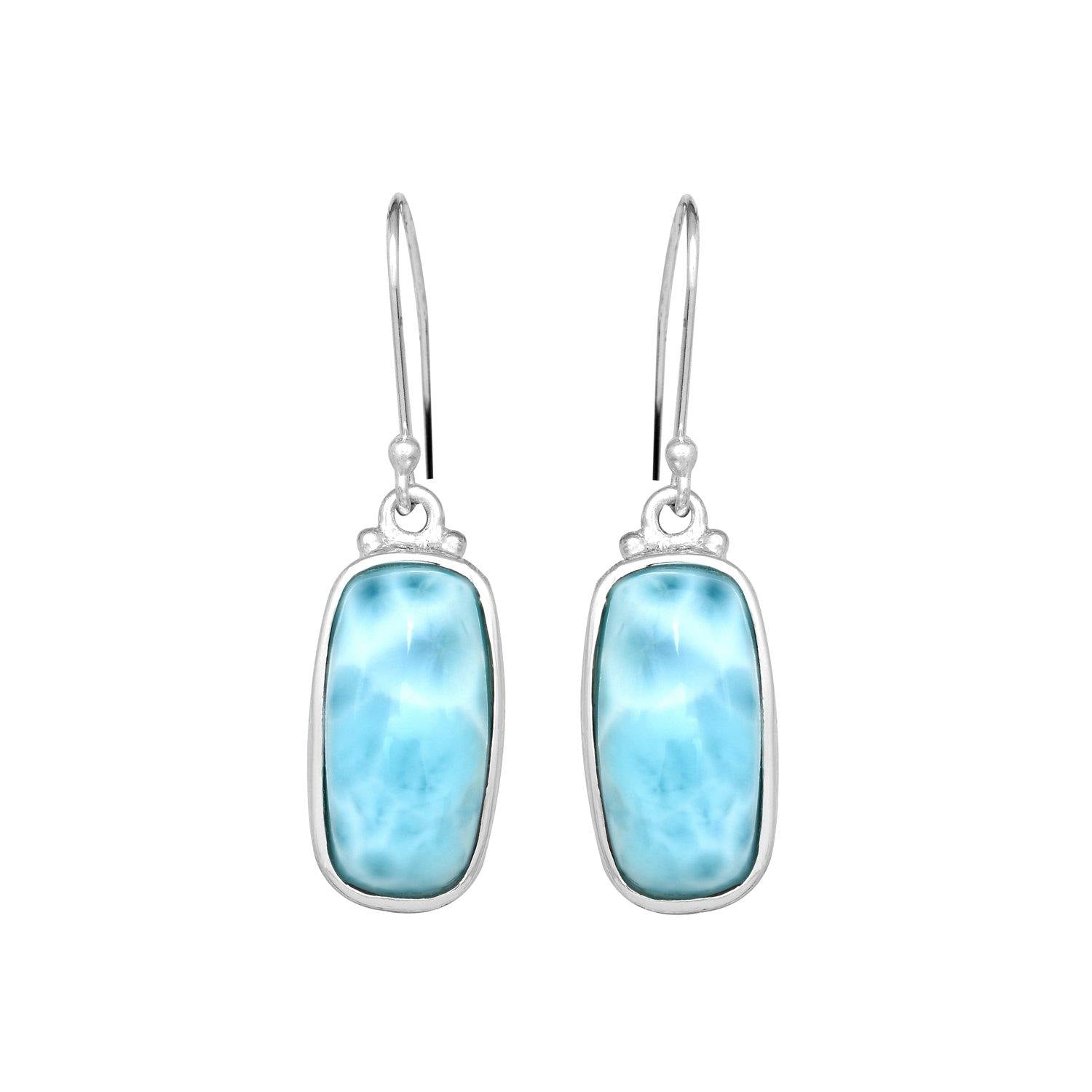 Natural Larimar Solid 925 Sterling Silver Dangle Earrings 1.50" - YoTreasure