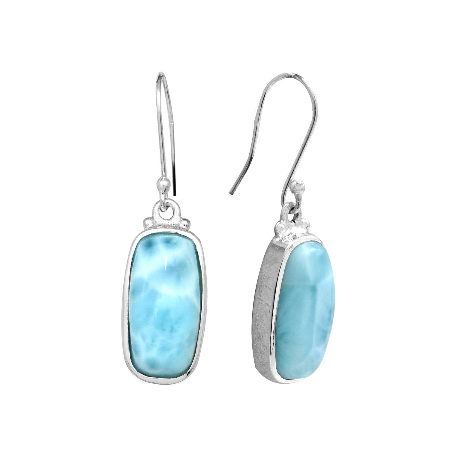 Natural Larimar Solid 925 Sterling Silver Dangle Earrings 1.50" - YoTreasure
