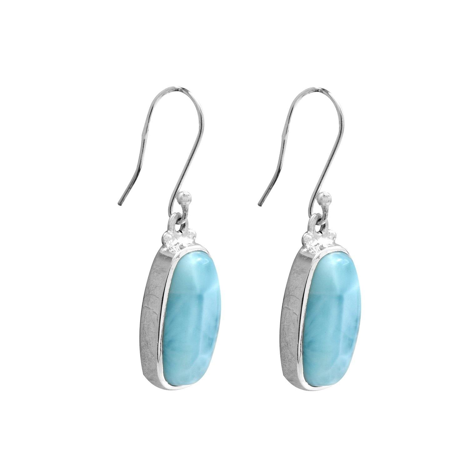 Natural Larimar Solid 925 Sterling Silver Dangle Earrings 1.50" - YoTreasure