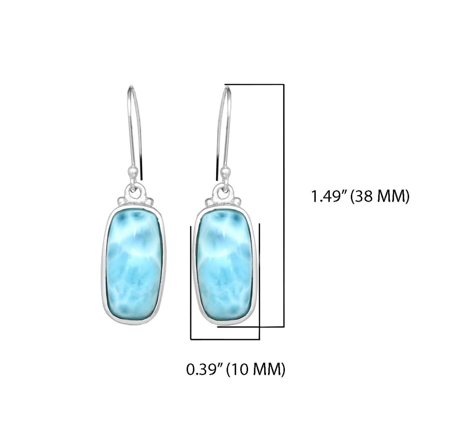 Natural Larimar Solid 925 Sterling Silver Dangle Earrings 1.50" - YoTreasure
