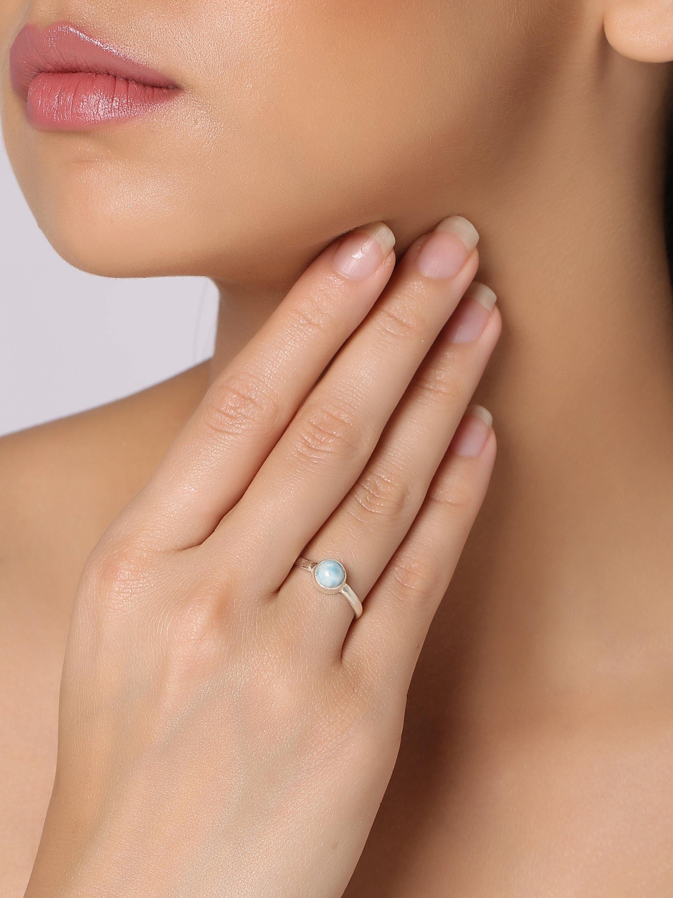 Natural Larimar Solid 925 Sterling Silver Ring Jewelry - YoTreasure