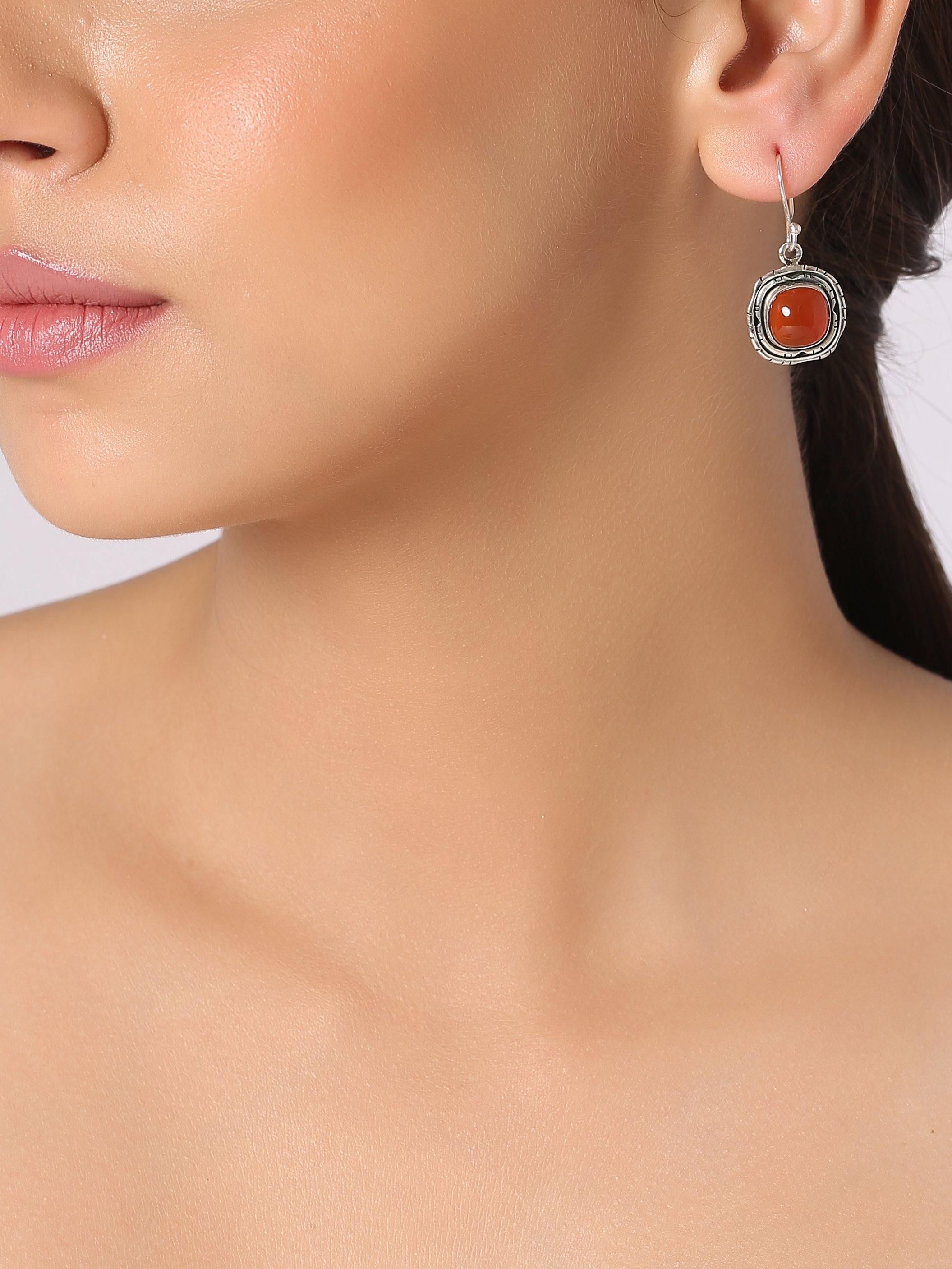 1.35" Carnelian Solid 925 Sterling Silver Dangle Earrings Jewelry - YoTreasure