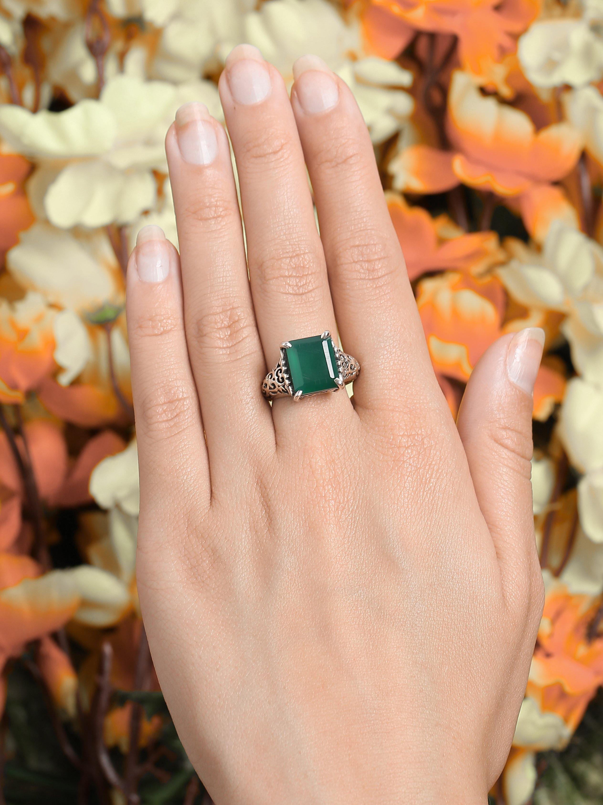 Green Onyx Ring Solid 925 Sterling Silver Gemstone Jewelry - YoTreasure
