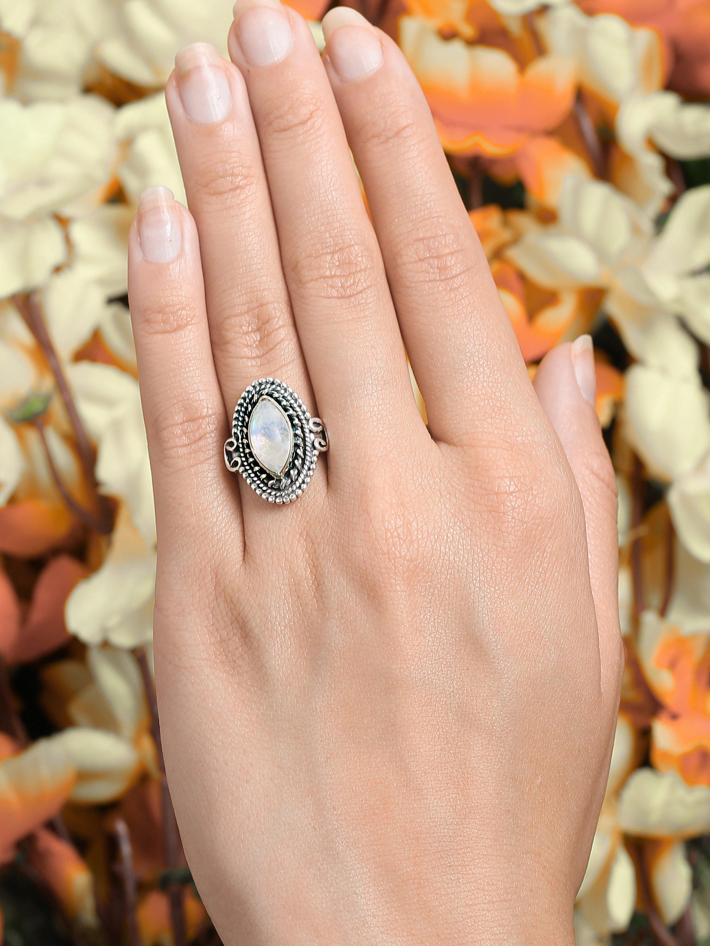 Moonstone Solid 925 Sterling Silver Gemstone Ring - YoTreasure