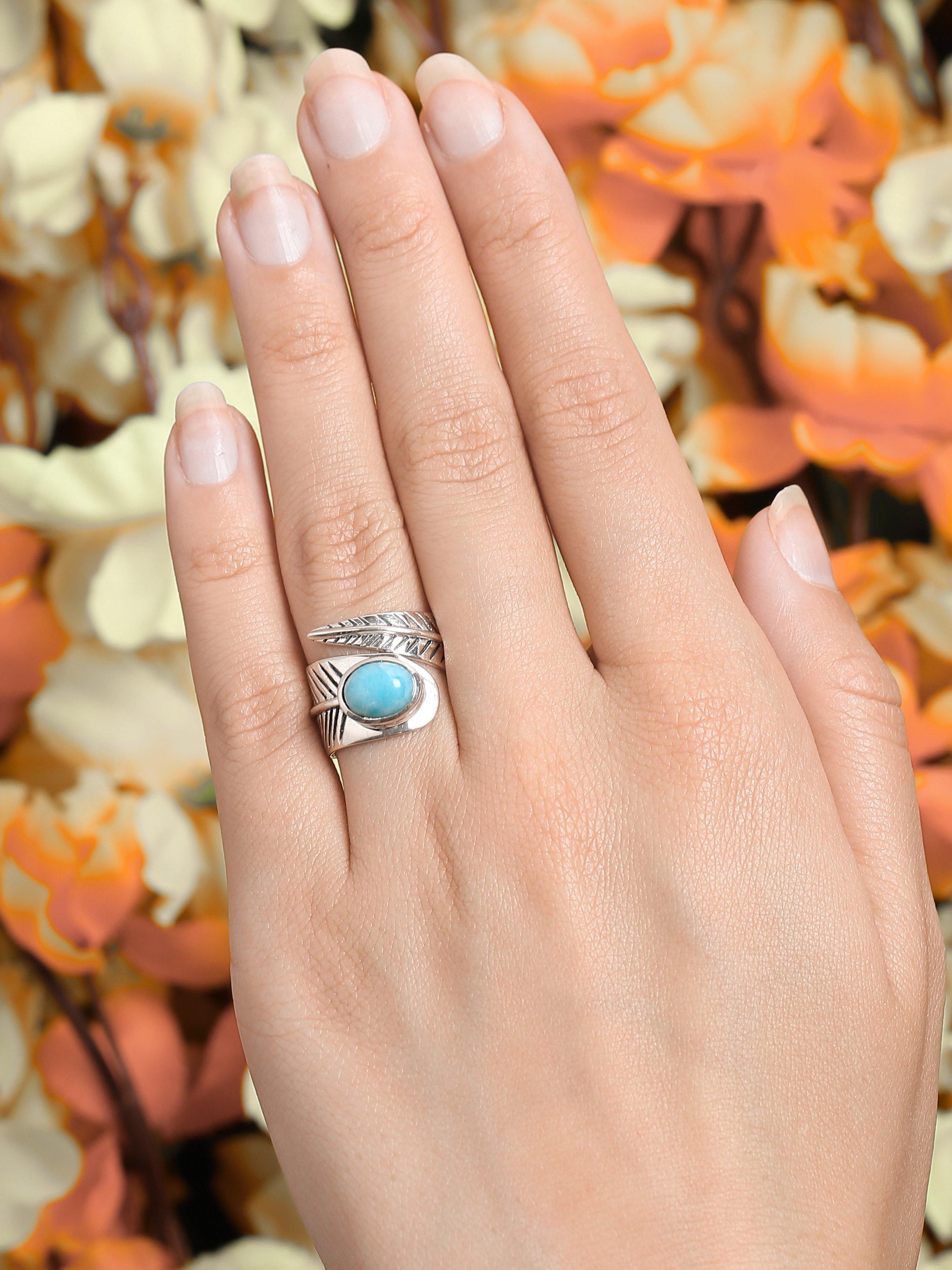 Natural Larimar Solid 925 Sterling Silver Designer Ring Jewelry - YoTreasure