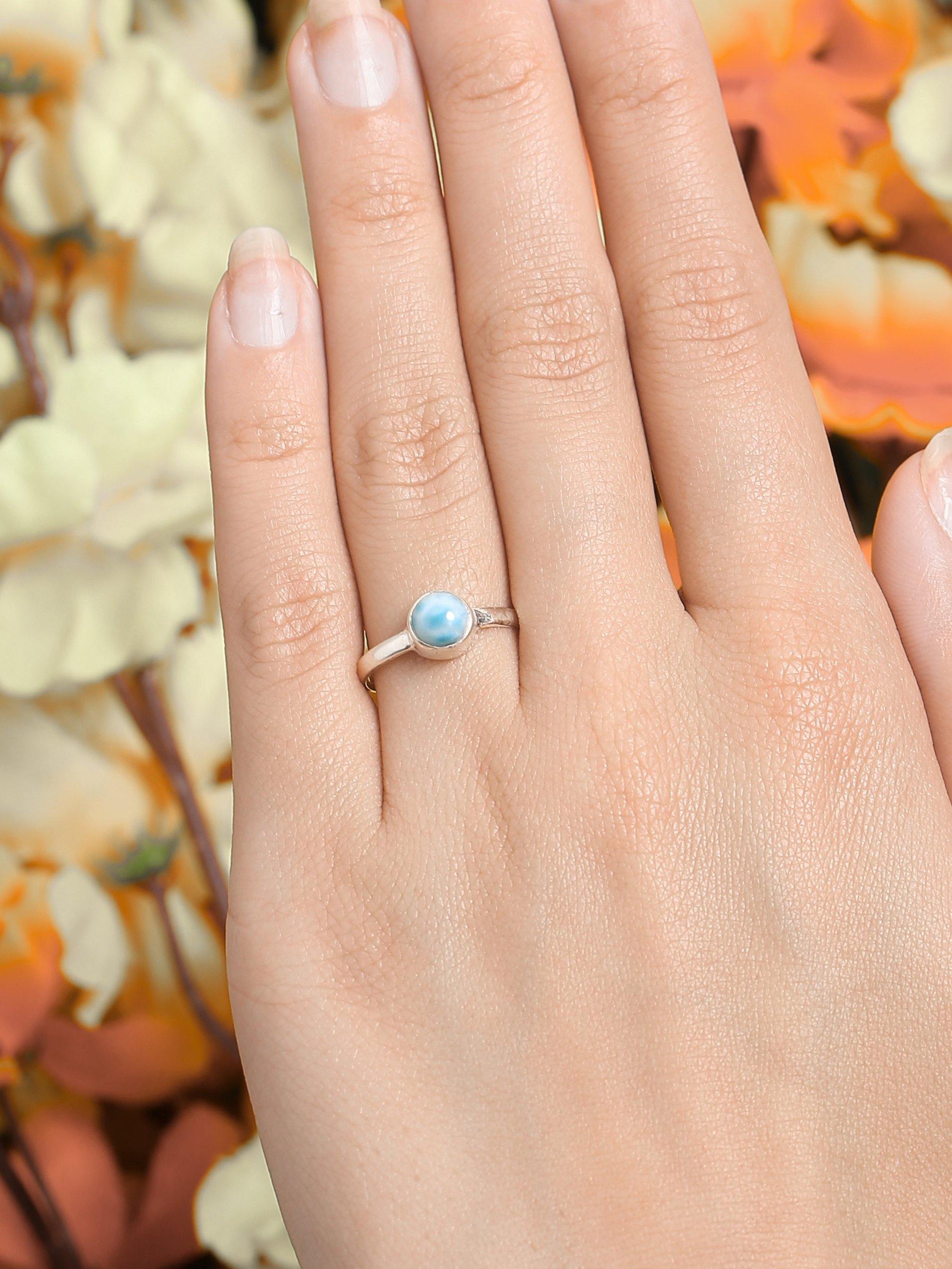 Natural Larimar Solid 925 Sterling Silver Ring Jewelry - YoTreasure