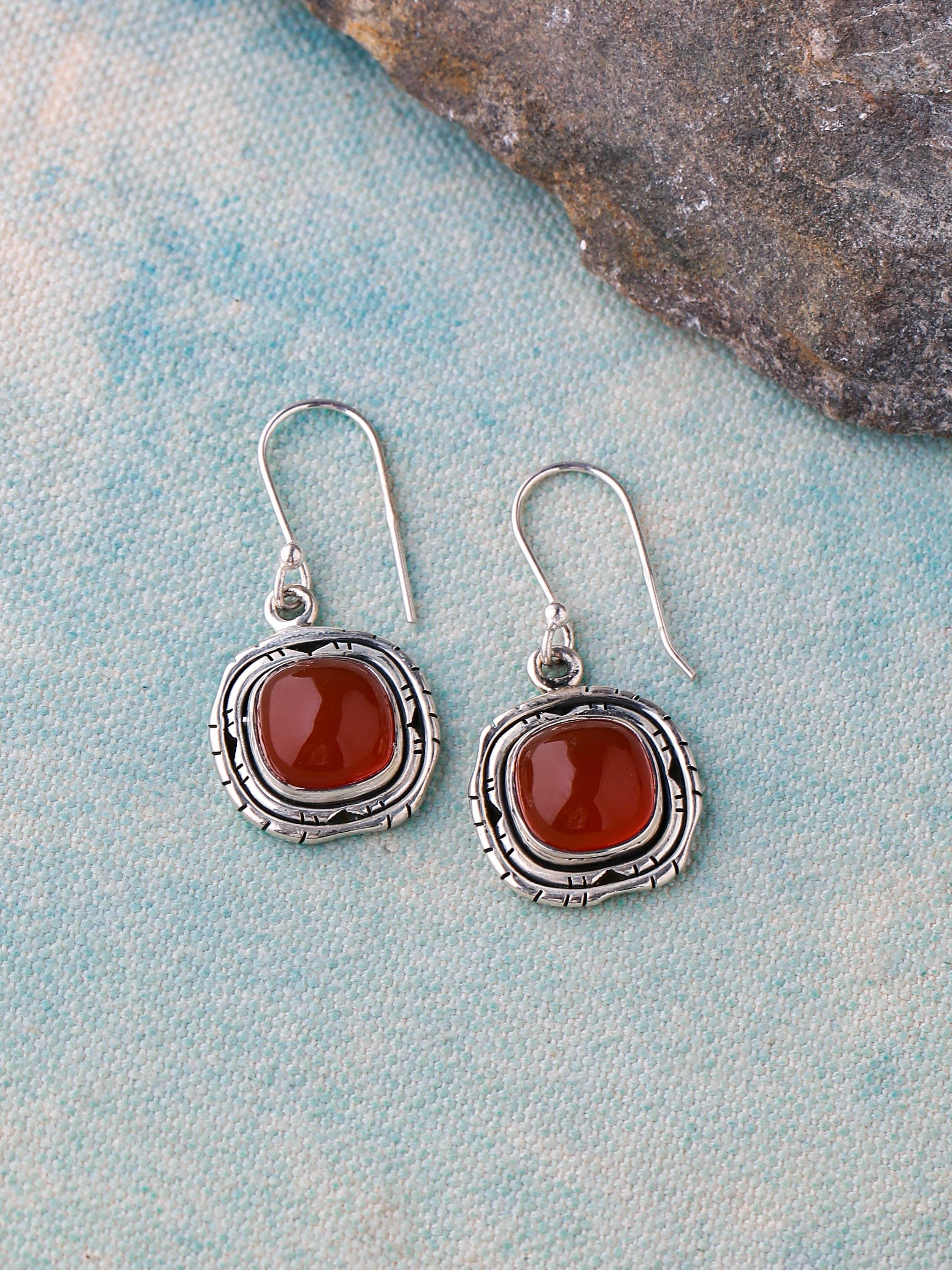1.35" Carnelian Solid 925 Sterling Silver Dangle Earrings Jewelry - YoTreasure