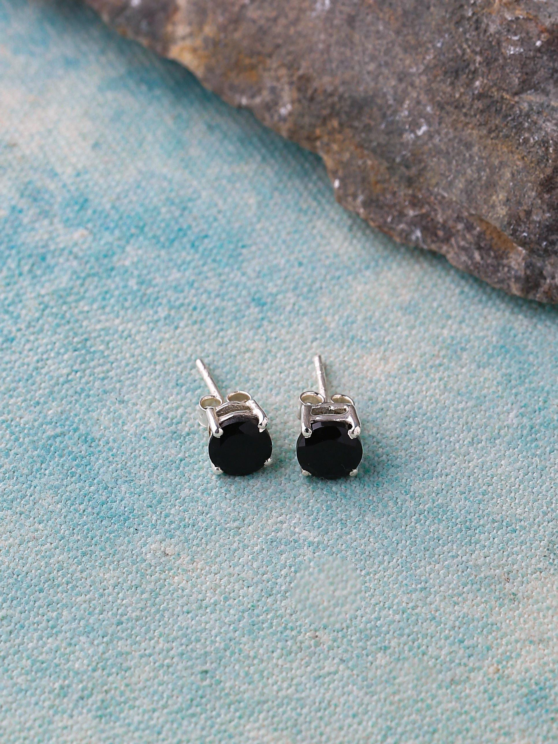 Black Onyx Sterling Silver Gemstone Earrings - YoTreasure