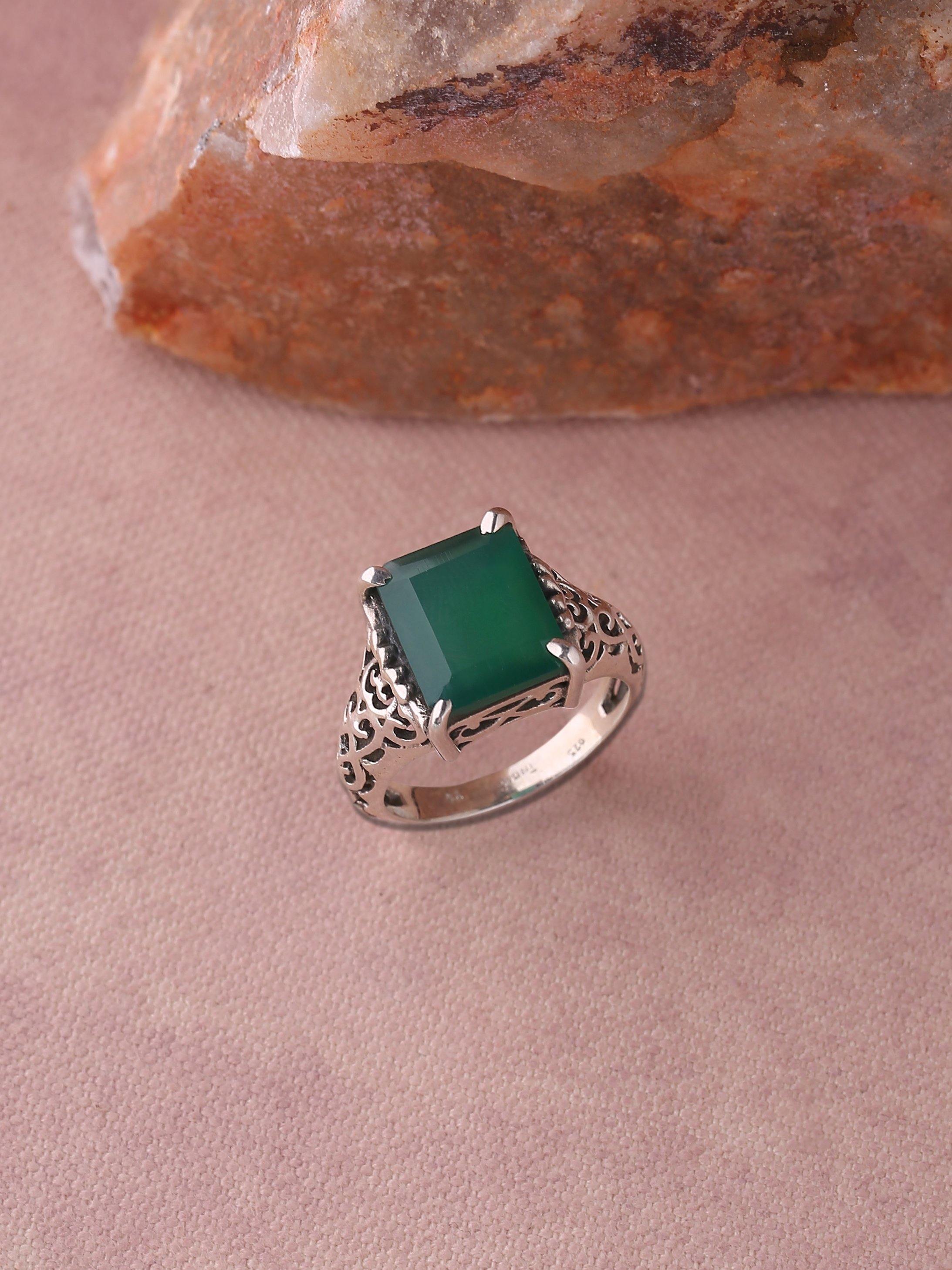 Green Onyx Ring Solid 925 Sterling Silver Gemstone Jewelry - YoTreasure