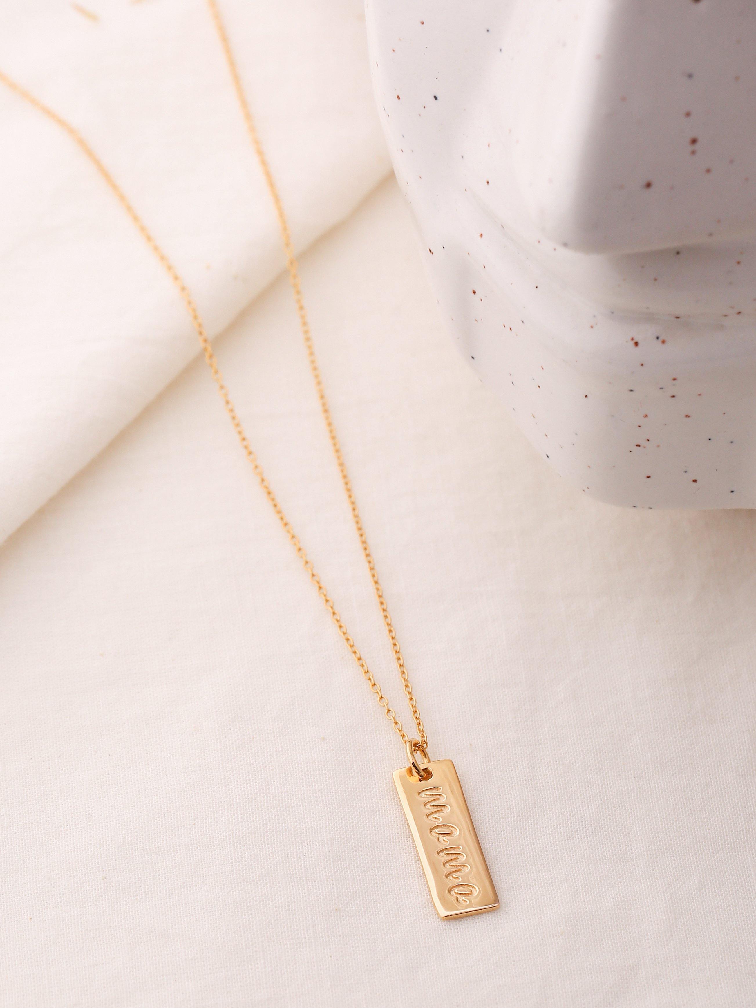 Charm Mama Letter Vertical Bar Pendant Solid 925 Sterling Silver Gold Plated Chain Necklace Women Jewelry Gifts for Mother - YoTreasure