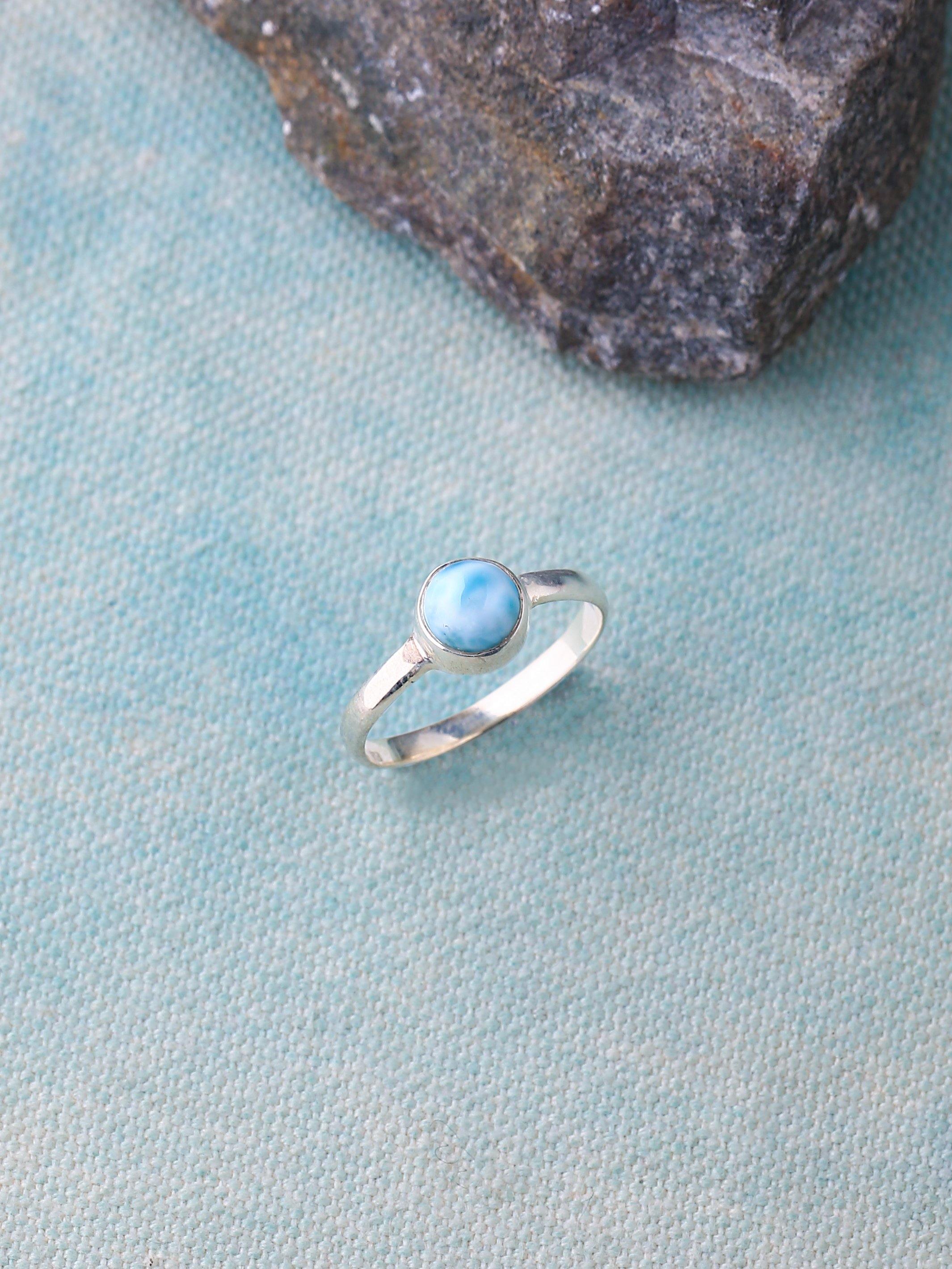 Natural Larimar Solid 925 Sterling Silver Ring Jewelry - YoTreasure