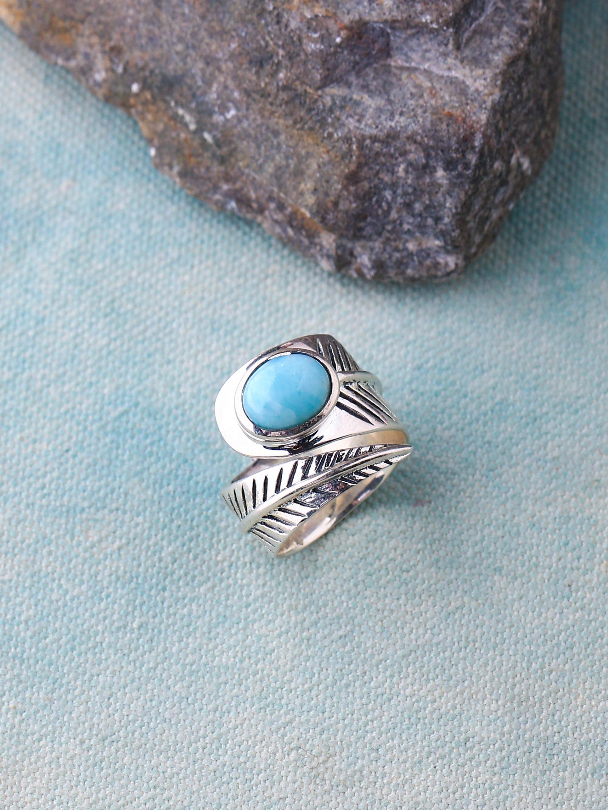 Natural Larimar Solid 925 Sterling Silver Designer Ring Jewelry - YoTreasure