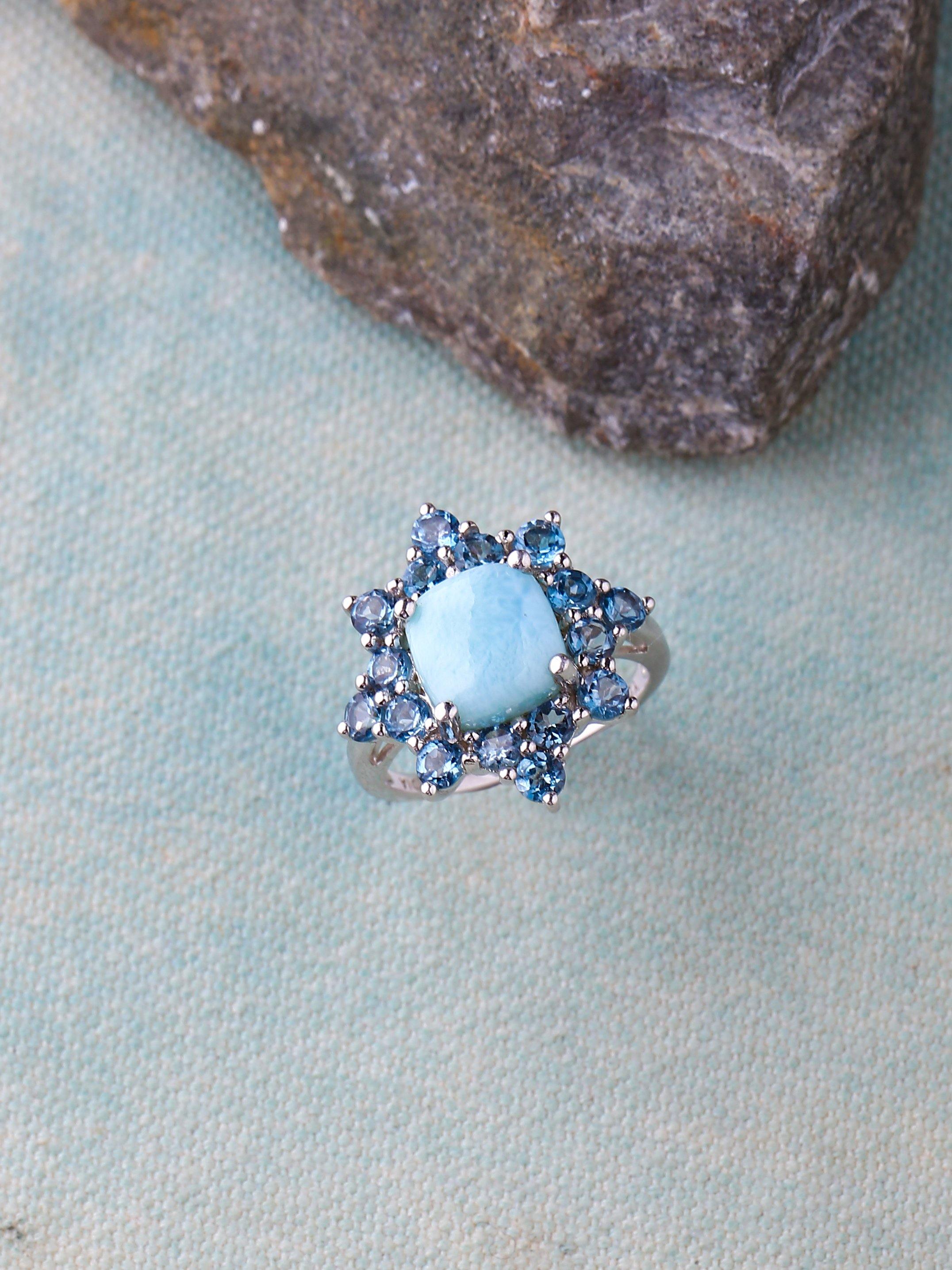 5.40 Cts. Larimar London Blue Topaz Solid 925 Sterling Silver Cluster Ring Jewelry - YoTreasure