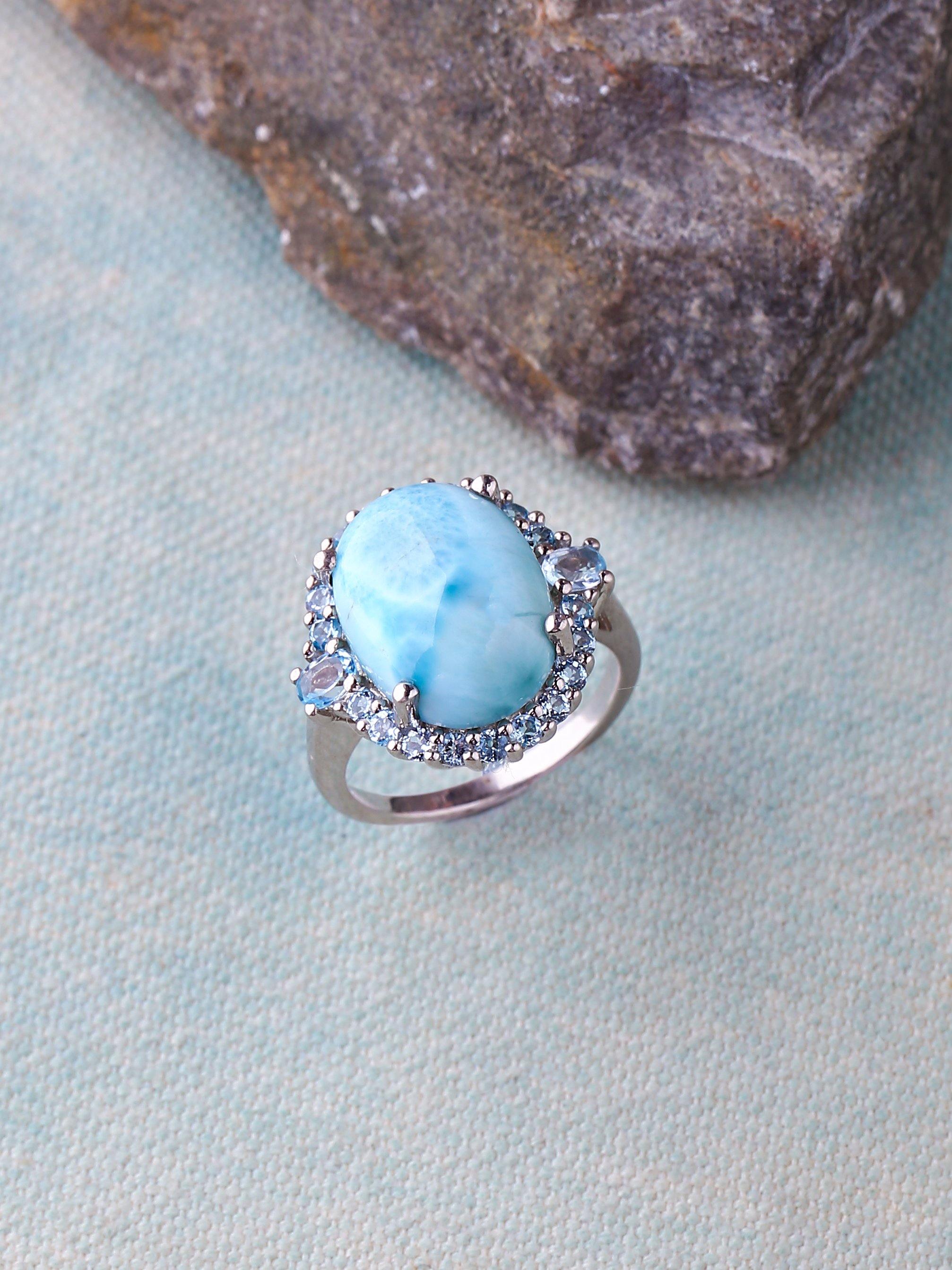 12.03 Ct. Larimar Swiss Blue Topaz Solid 925 Sterling Silver Cluster Ring Jewelry - YoTreasure