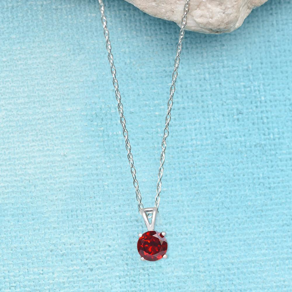 3/4" Natural Garnet 925 Solid Sterling Silver Pendant Necklace With Chain - YoTreasure