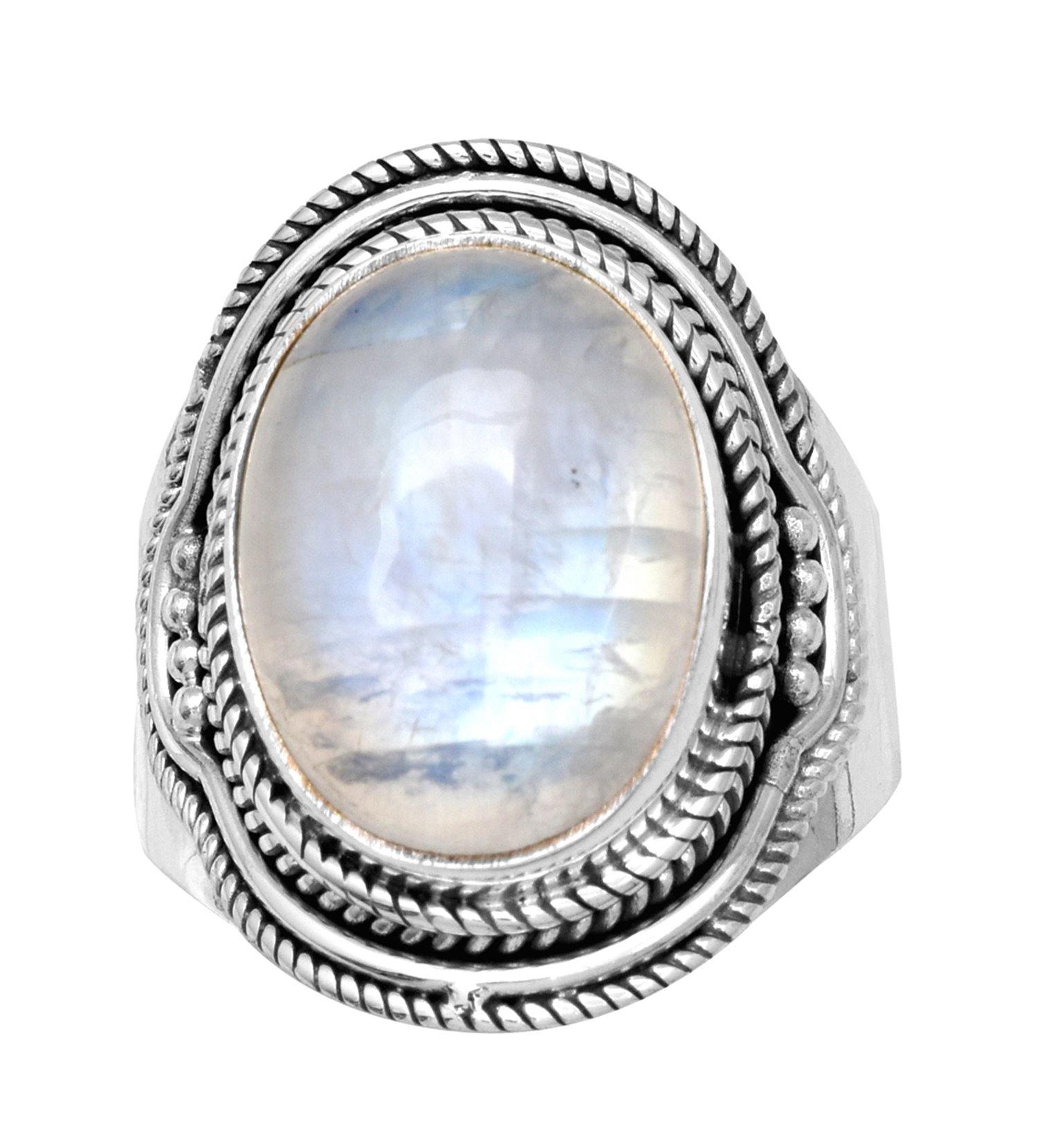 12x16 MM Moonstone Chunky Ring .925 Sterling Silver - YoTreasure