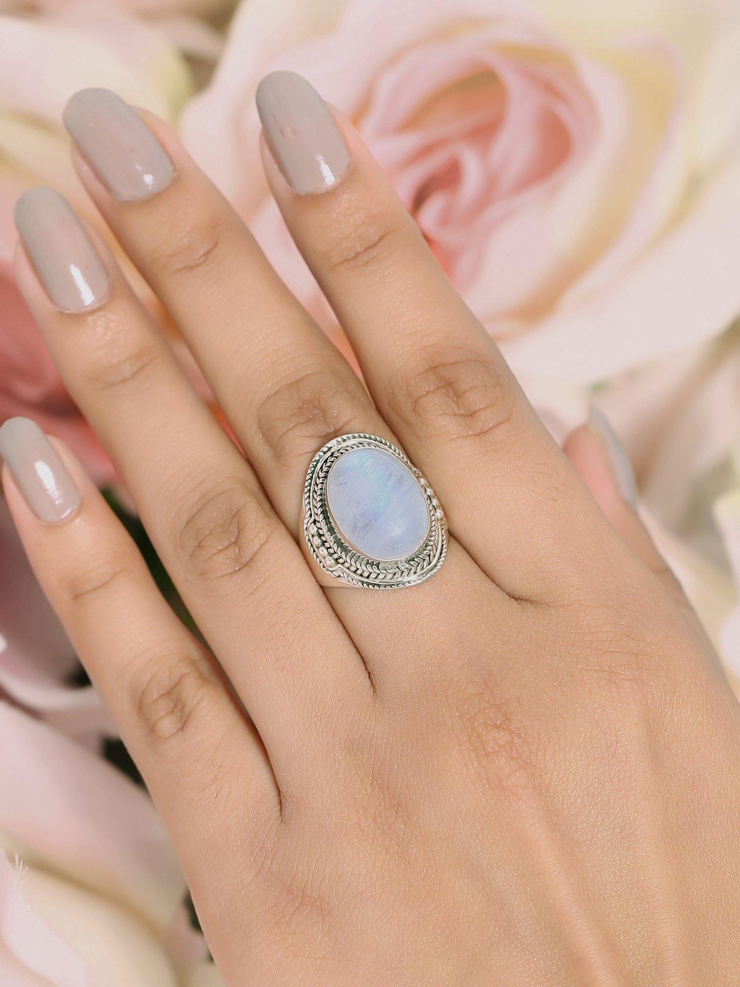 12x16 MM Moonstone Chunky Ring .925 Sterling Silver - YoTreasure