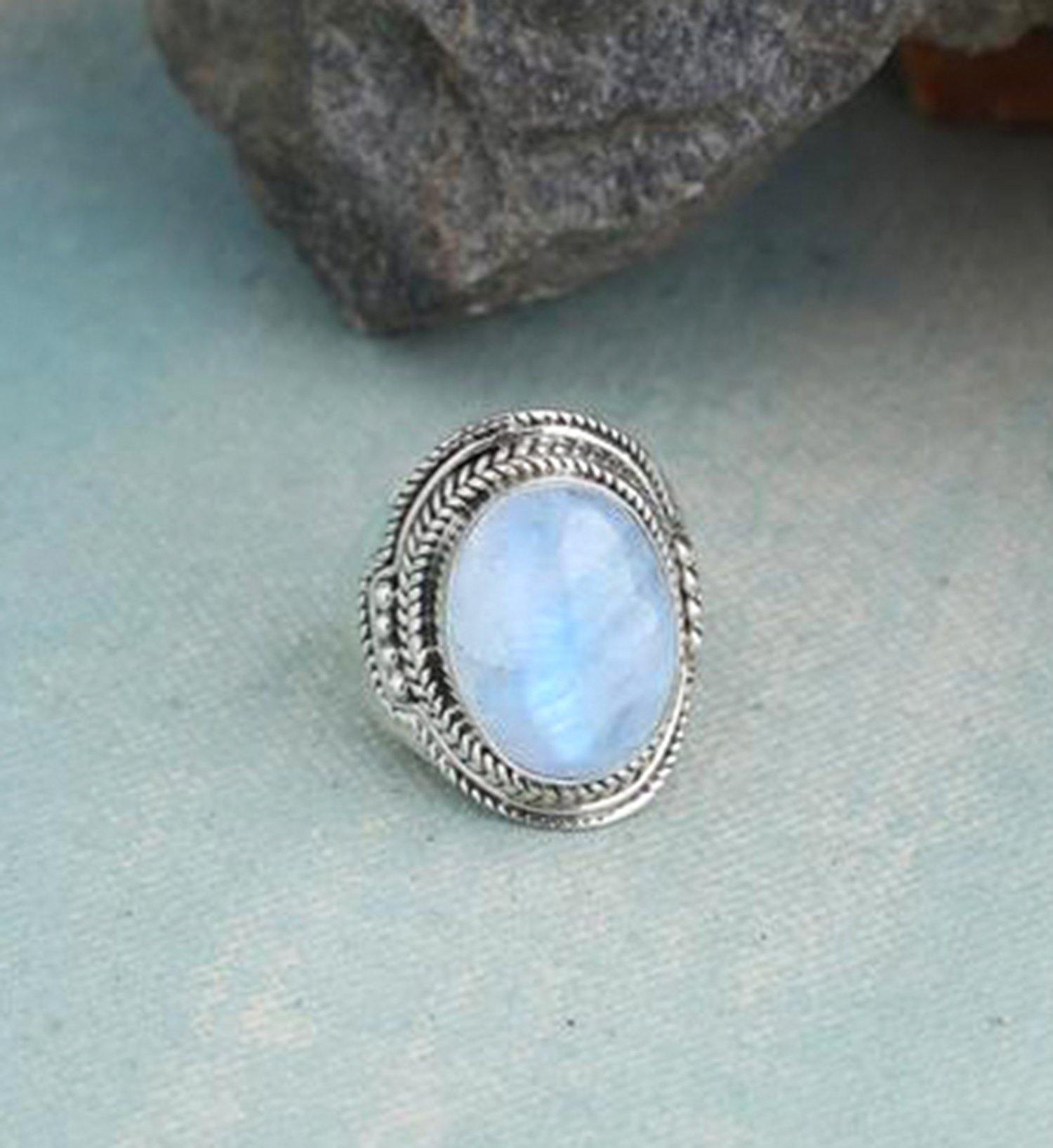 12x16 MM Moonstone Chunky Ring .925 Sterling Silver - YoTreasure