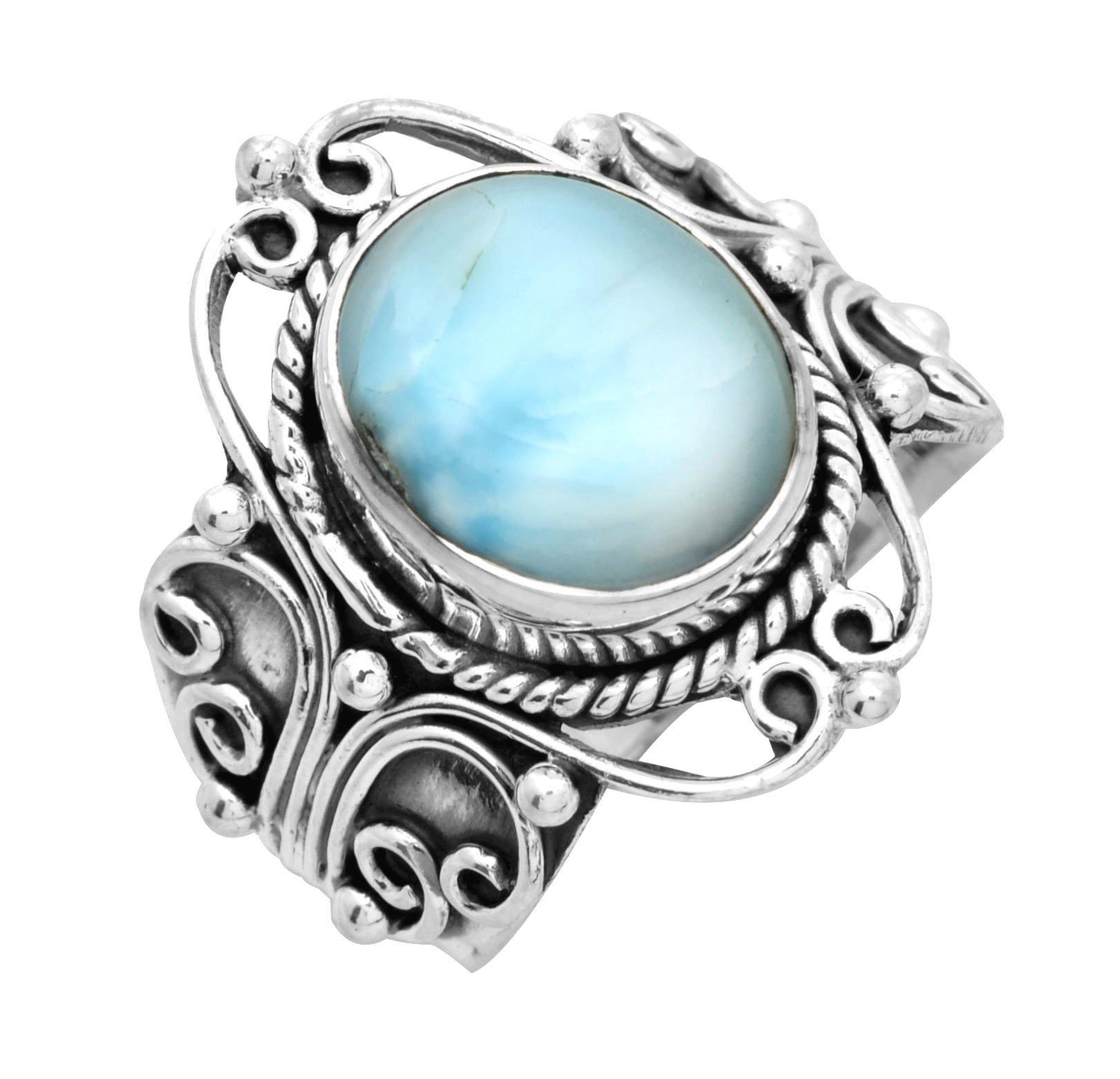 Natural Larimar Solid 925 Sterling Silver Ring Jewelry - YoTreasure