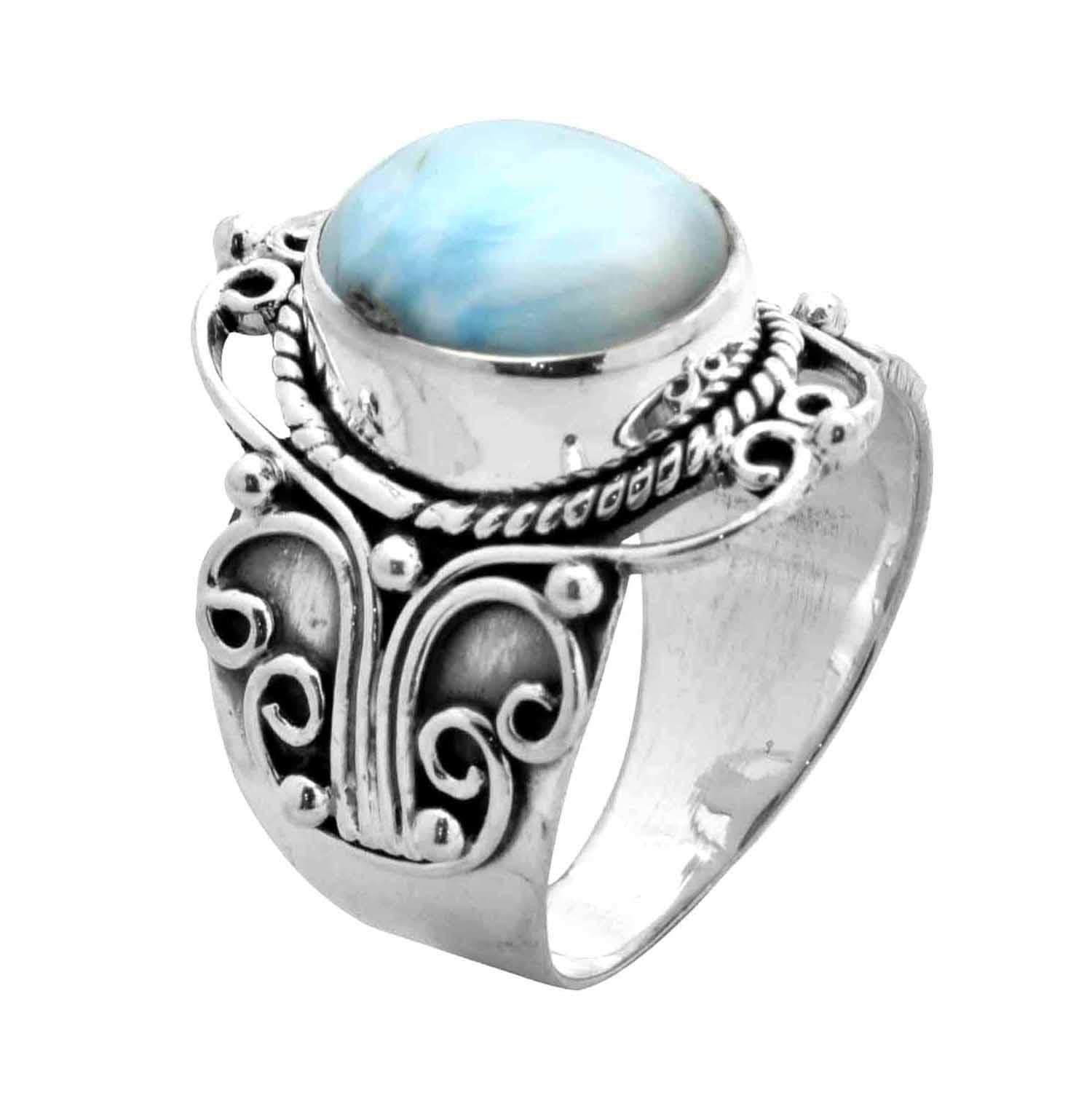 Natural Larimar Solid 925 Sterling Silver Ring Jewelry - YoTreasure