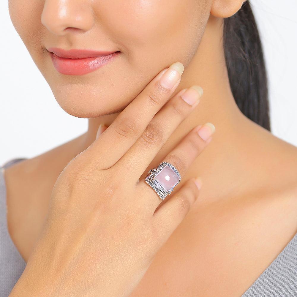 Rose Quartz Solid 925 Sterling Silver Designer Ring Jewelry - YoTreasure