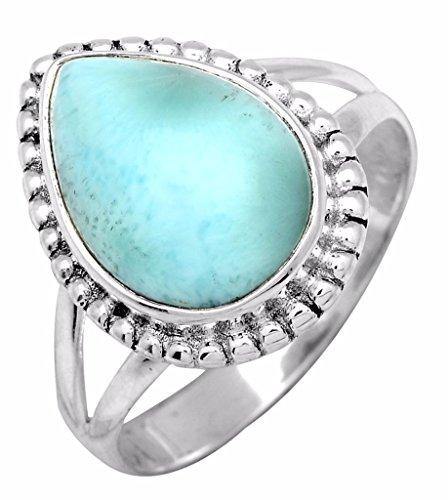 Natural Larimar Solid 925 Sterling Silver Ring Jewelry - YoTreasure