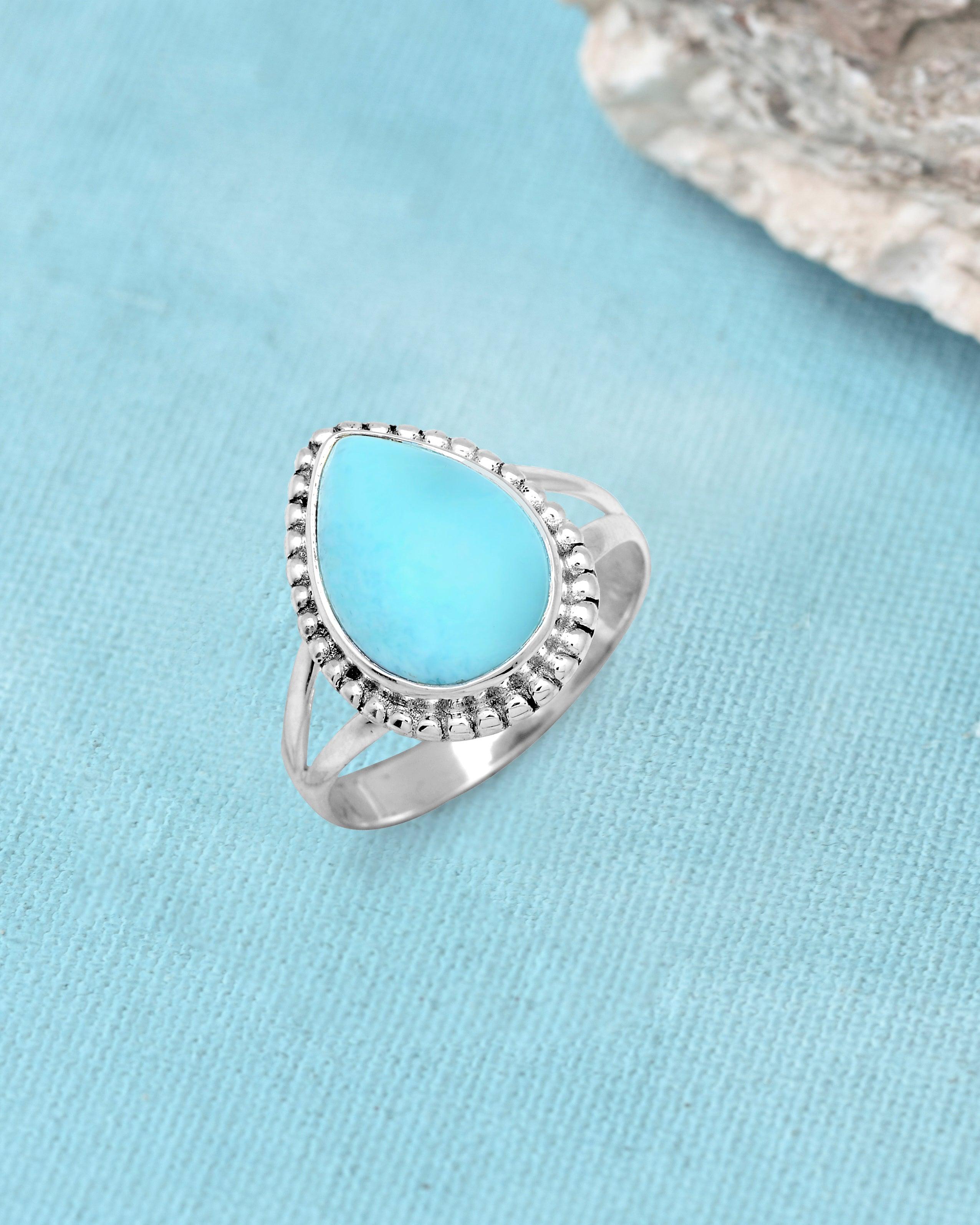 Natural Larimar Solid 925 Sterling Silver Ring Jewelry - YoTreasure