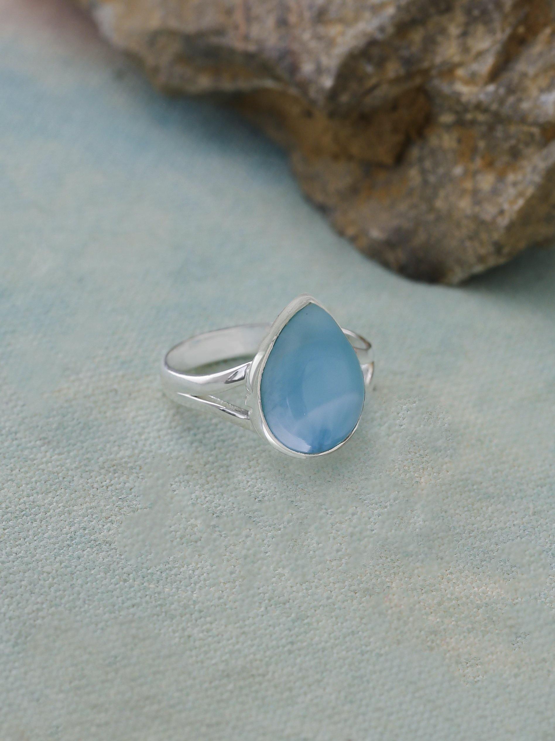 Larimar Solid 925 Sterling Silver Split Shank Ring Jewelry - YoTreasure