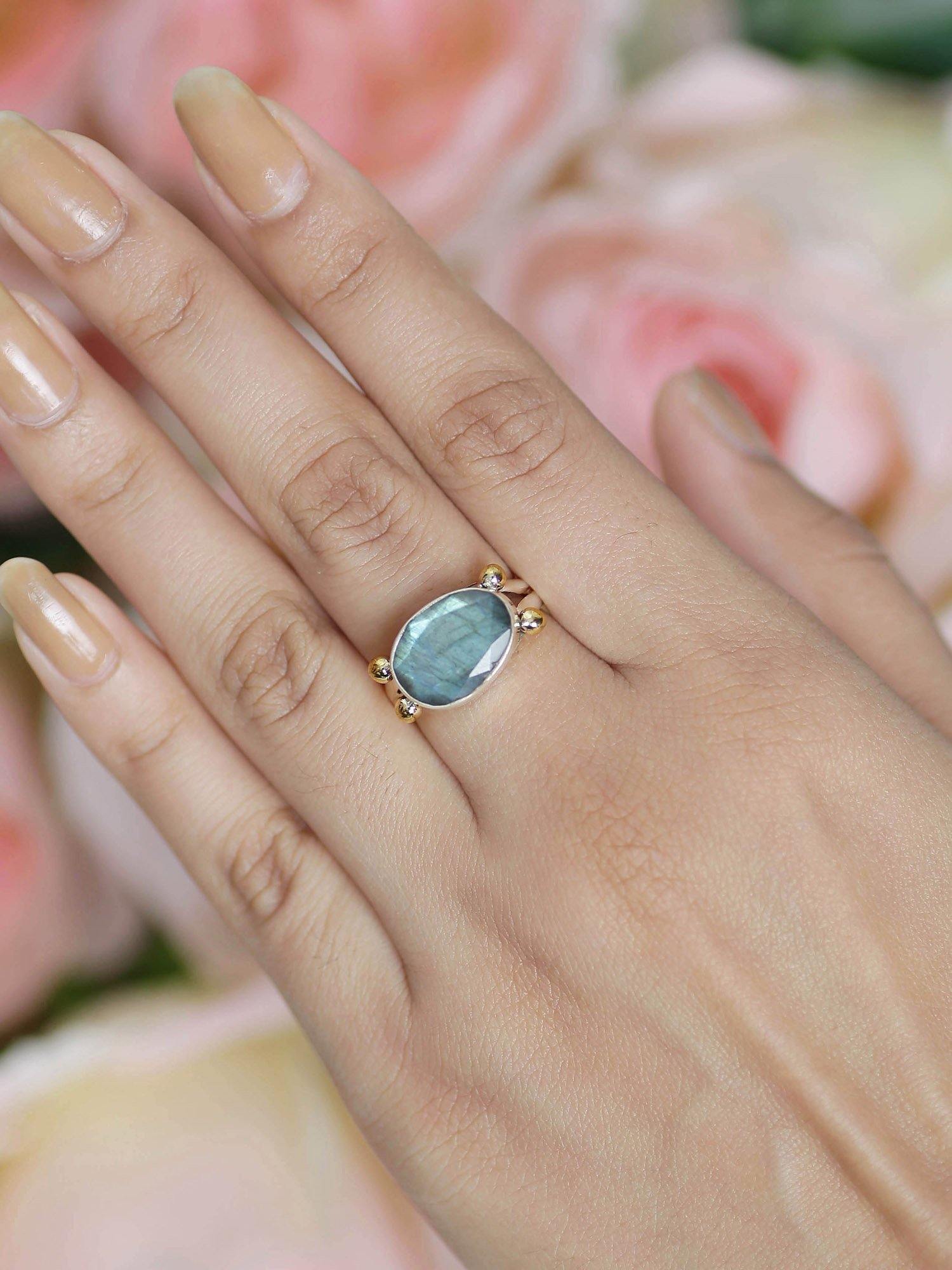Labradorite Solid 925 Sterling Silver Brass Ring Jewelry - YoTreasure