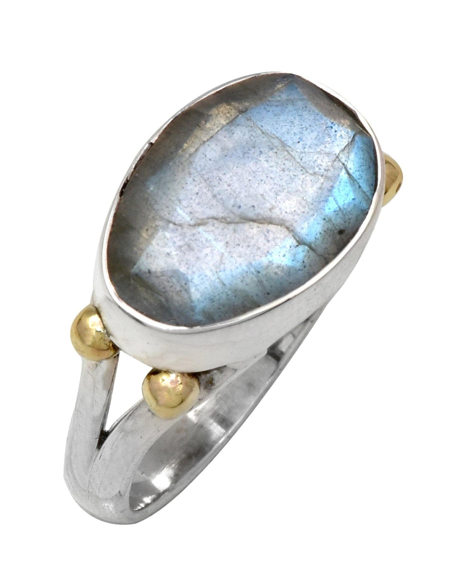 Labradorite Solid 925 Sterling Silver Brass Ring Jewelry - YoTreasure