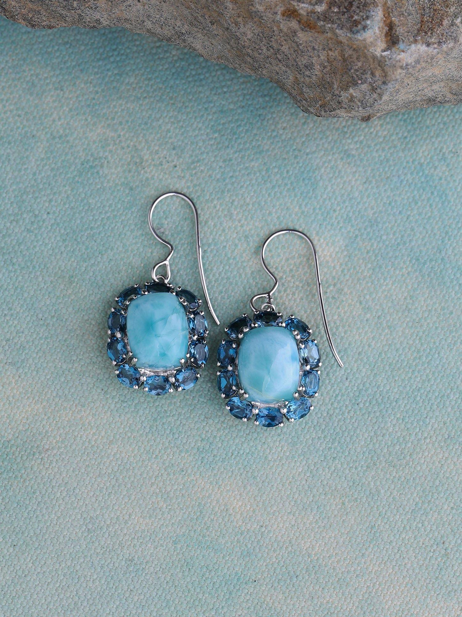 13.38 Cts. Larimar London Blue Topaz 925 Sterling Silver Earrings - YoTreasure