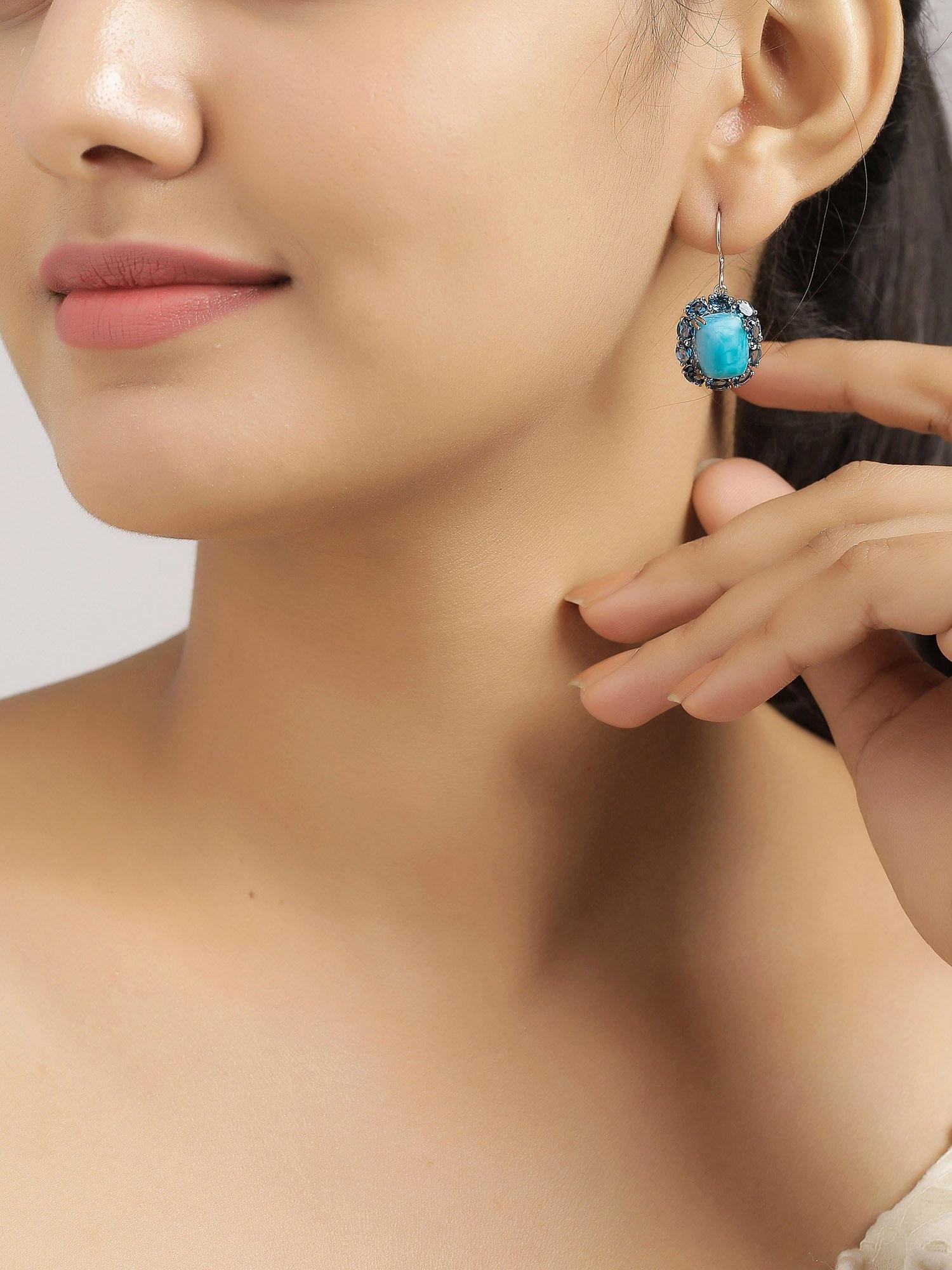 13.38 Cts. Larimar London Blue Topaz 925 Sterling Silver Earrings - YoTreasure