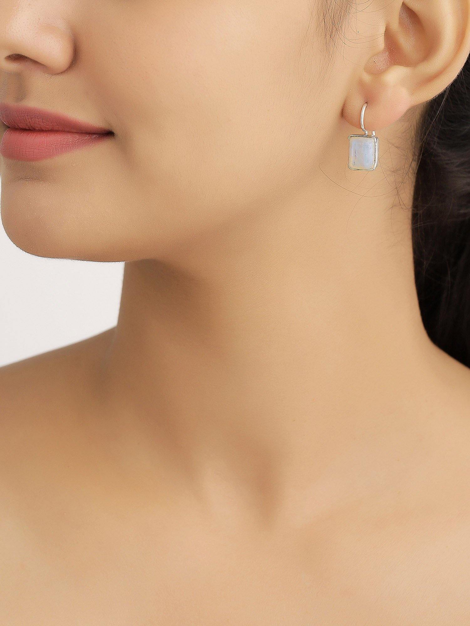 Moonstone Solid 925 Sterling Silver Fixed Wire Earrings - YoTreasure