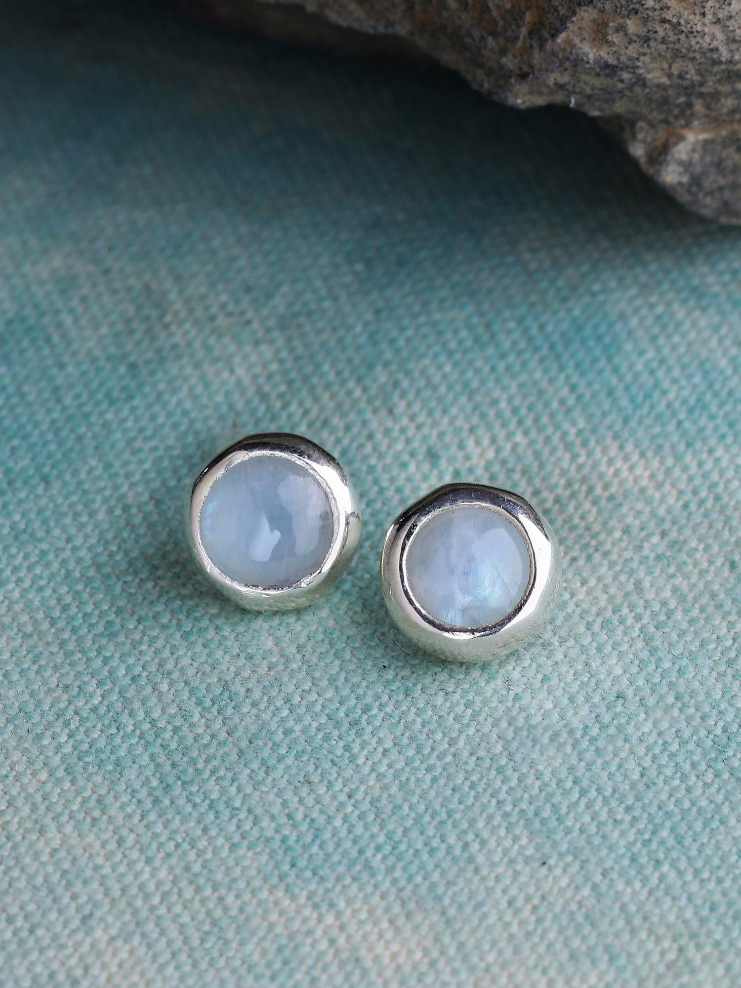 Rainbow Moonstone Solid 925 Sterling Silver Stud Earrings - YoTreasure