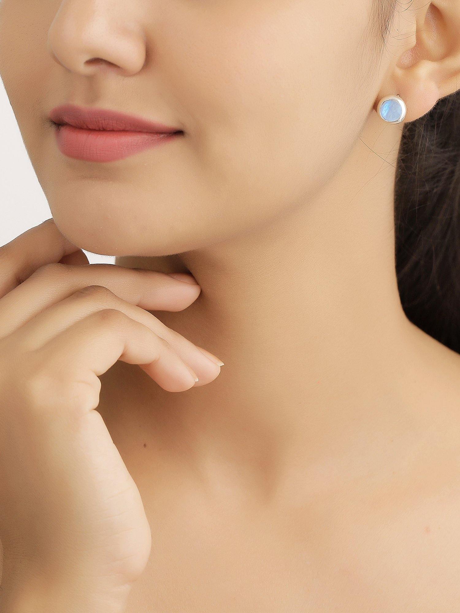 Rainbow Moonstone Solid 925 Sterling Silver Stud Earrings - YoTreasure
