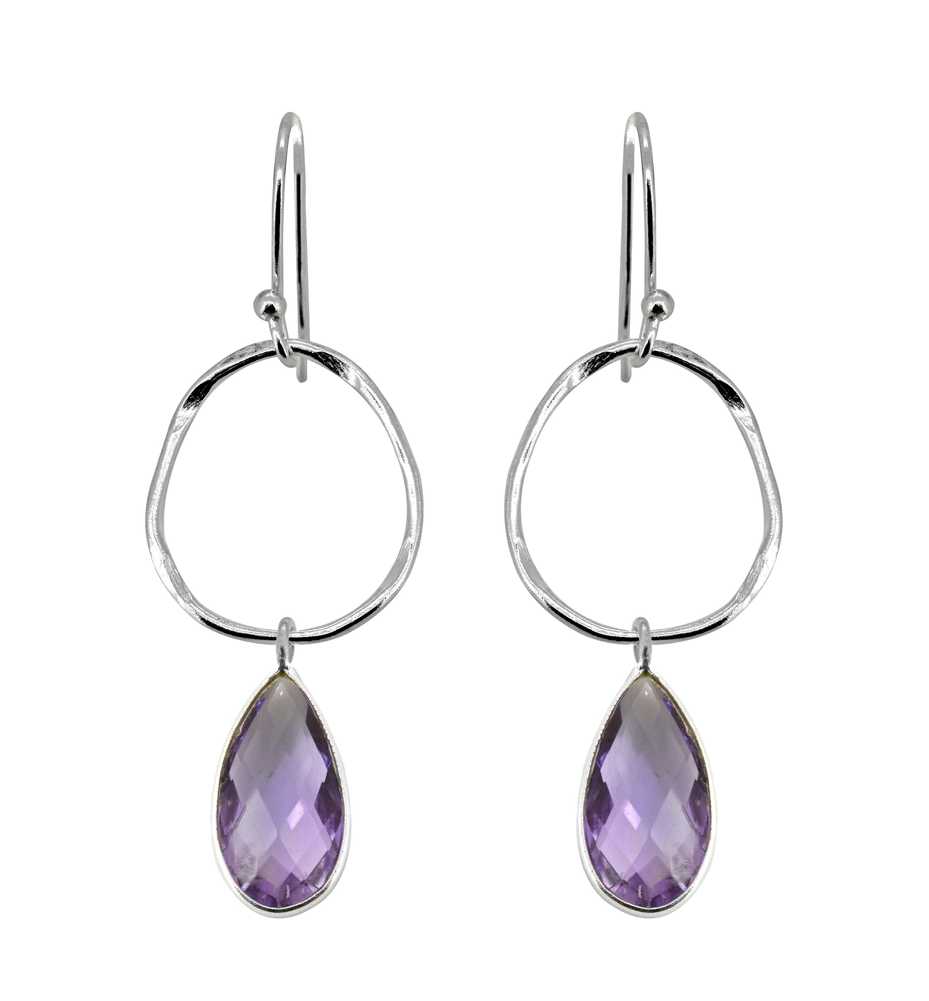 Amethyst Solid 925 Sterling Silver Teardrop Dangle Earrings Jewelry - YoTreasure