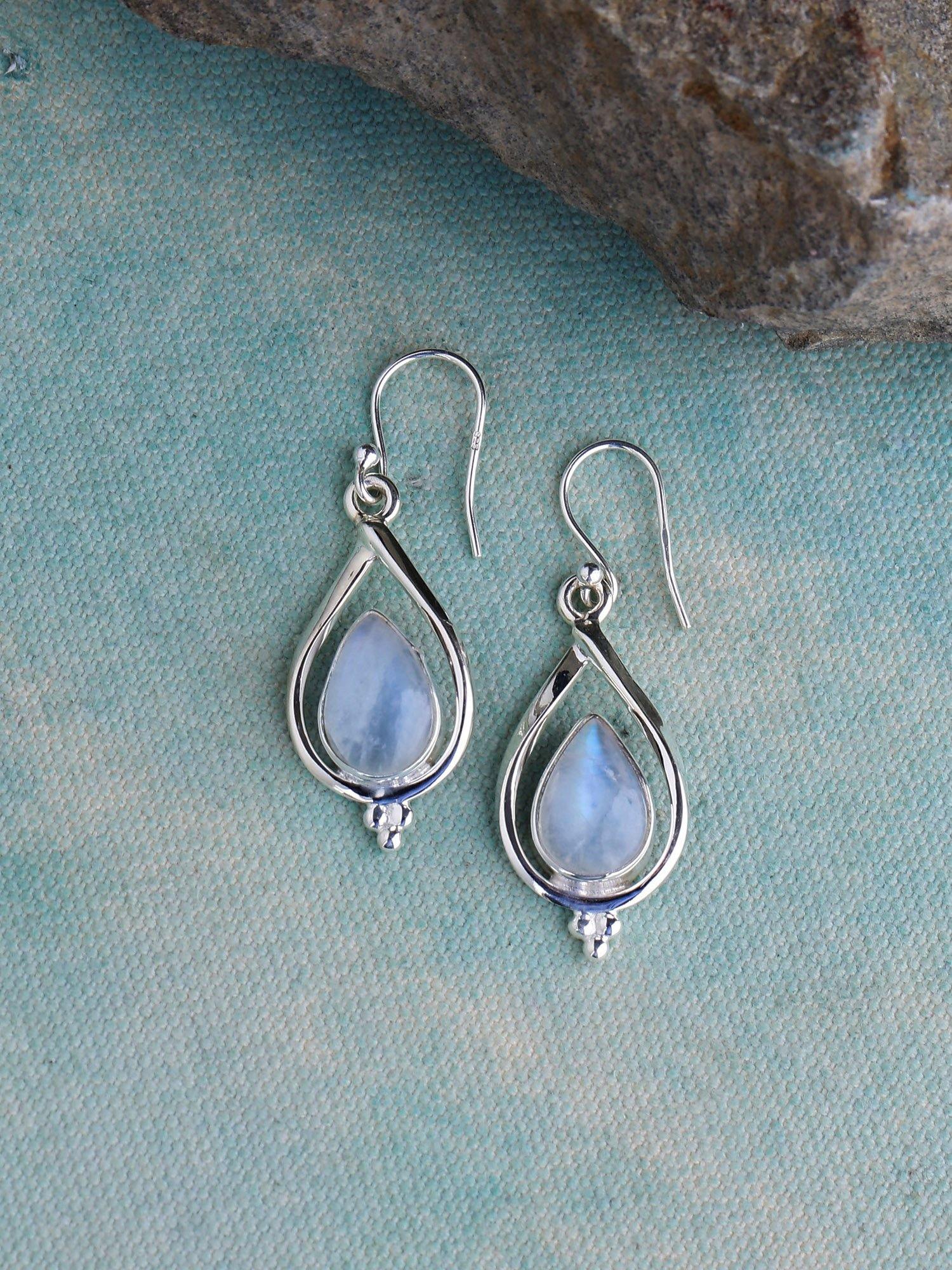 Moonstone Solid 925 Sterling Silver Dangle Earrings - YoTreasure