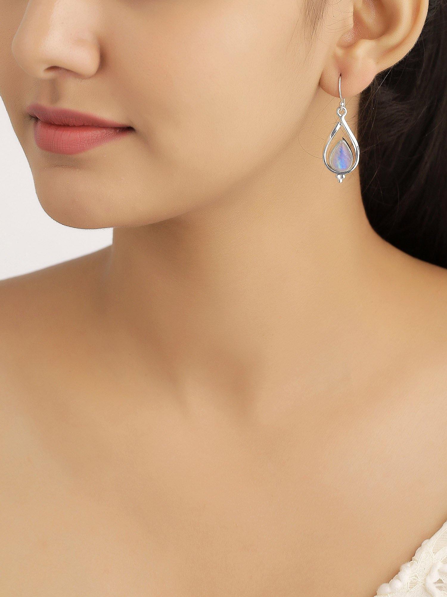Moonstone Solid 925 Sterling Silver Dangle Earrings - YoTreasure