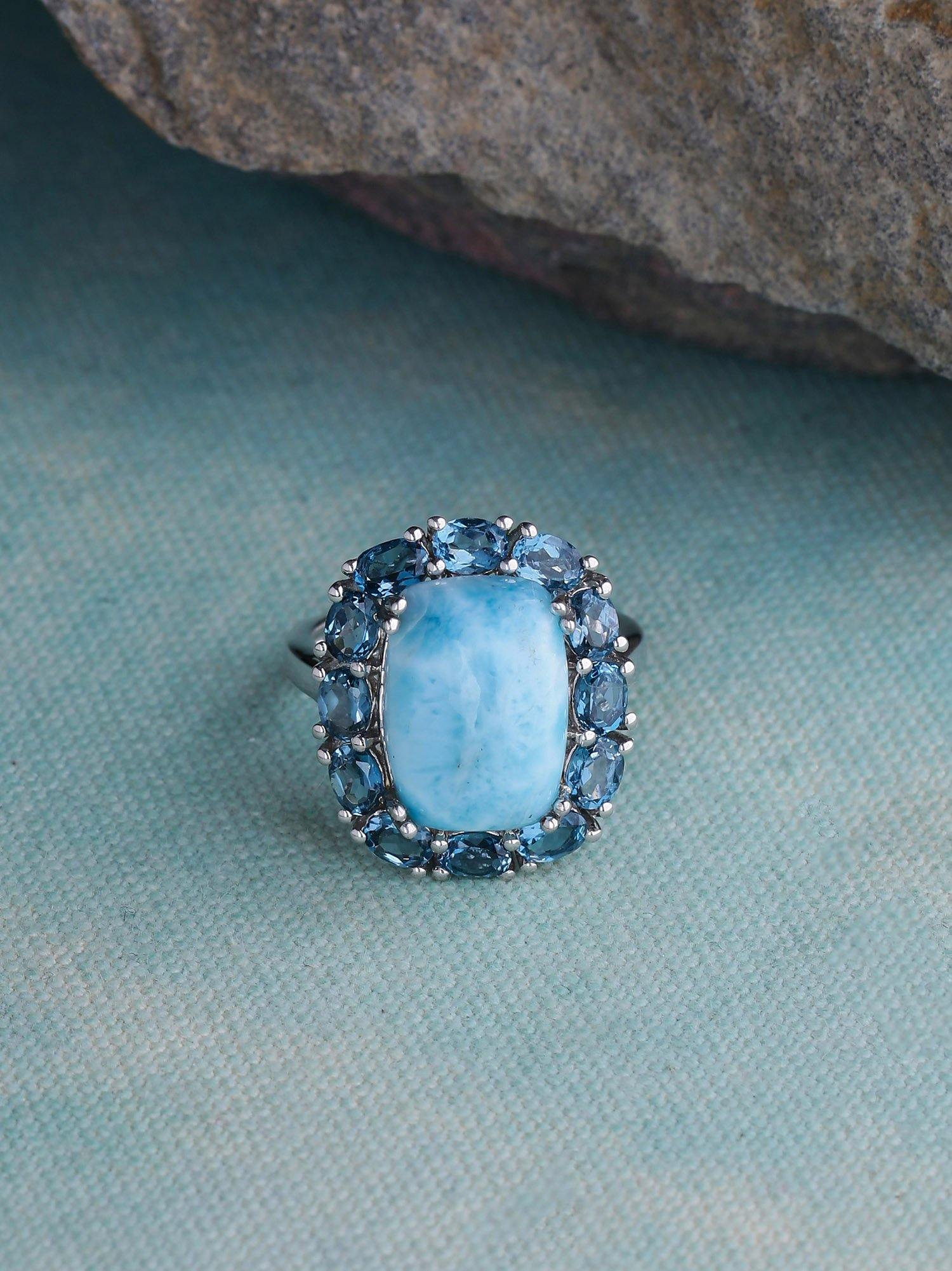 10.26 Ct. Larimar London Blue Topaz Solid 925 Sterling Silver Cluster Ring Jewelry - YoTreasure