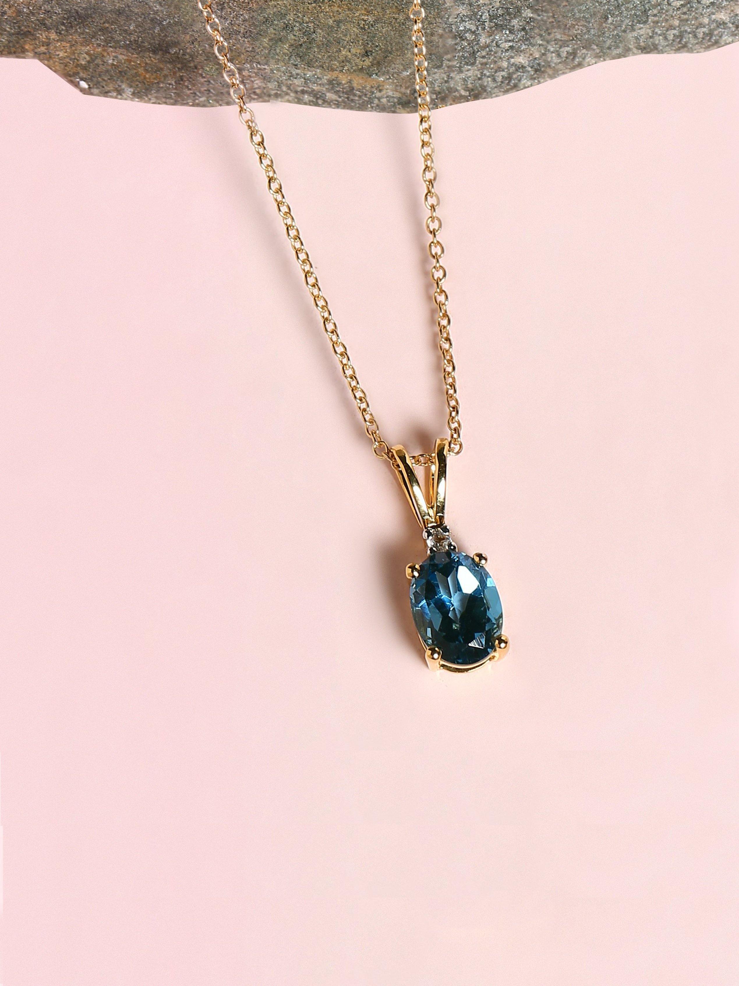 10k gold solid yellow gold blue sale topaz and diamond pendant