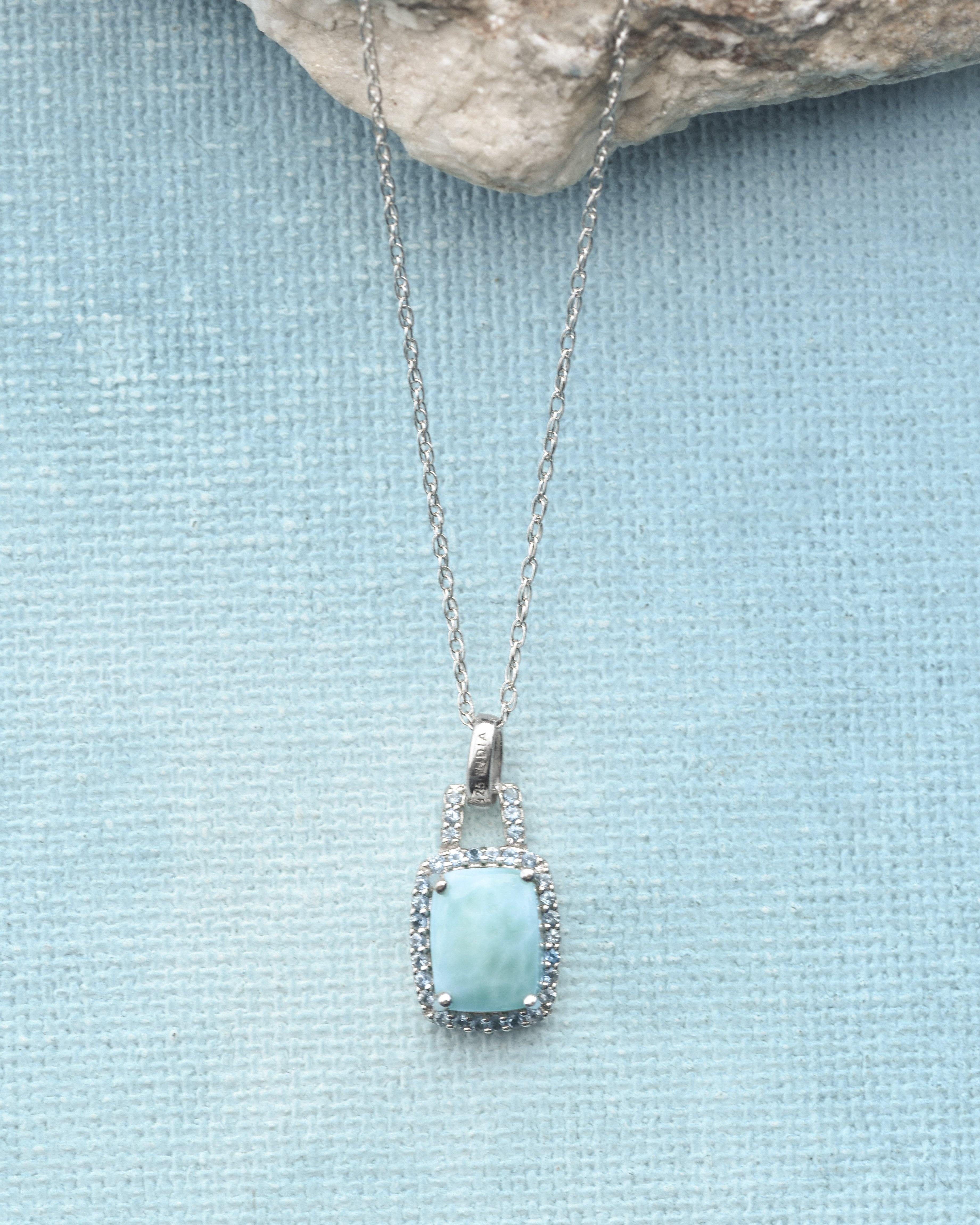 2.69 Ct. Larimar Solid 925 Sterling Silver Chain Pendant - YoTreasure