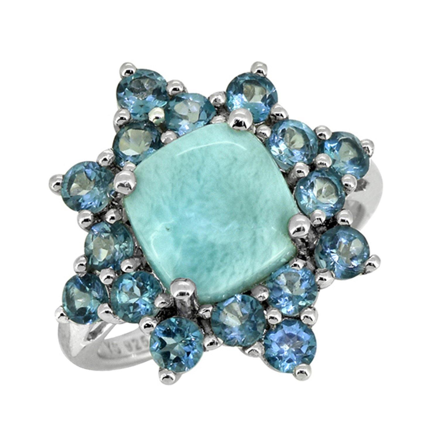 5.40 Cts. Larimar London Blue Topaz Solid 925 Sterling Silver Cluster Ring Jewelry - YoTreasure