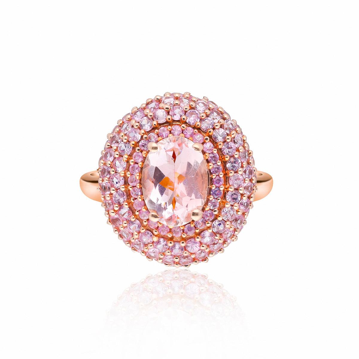 Pink Morganite Sapphire Solid 14K Rose Gold Chunky Ring